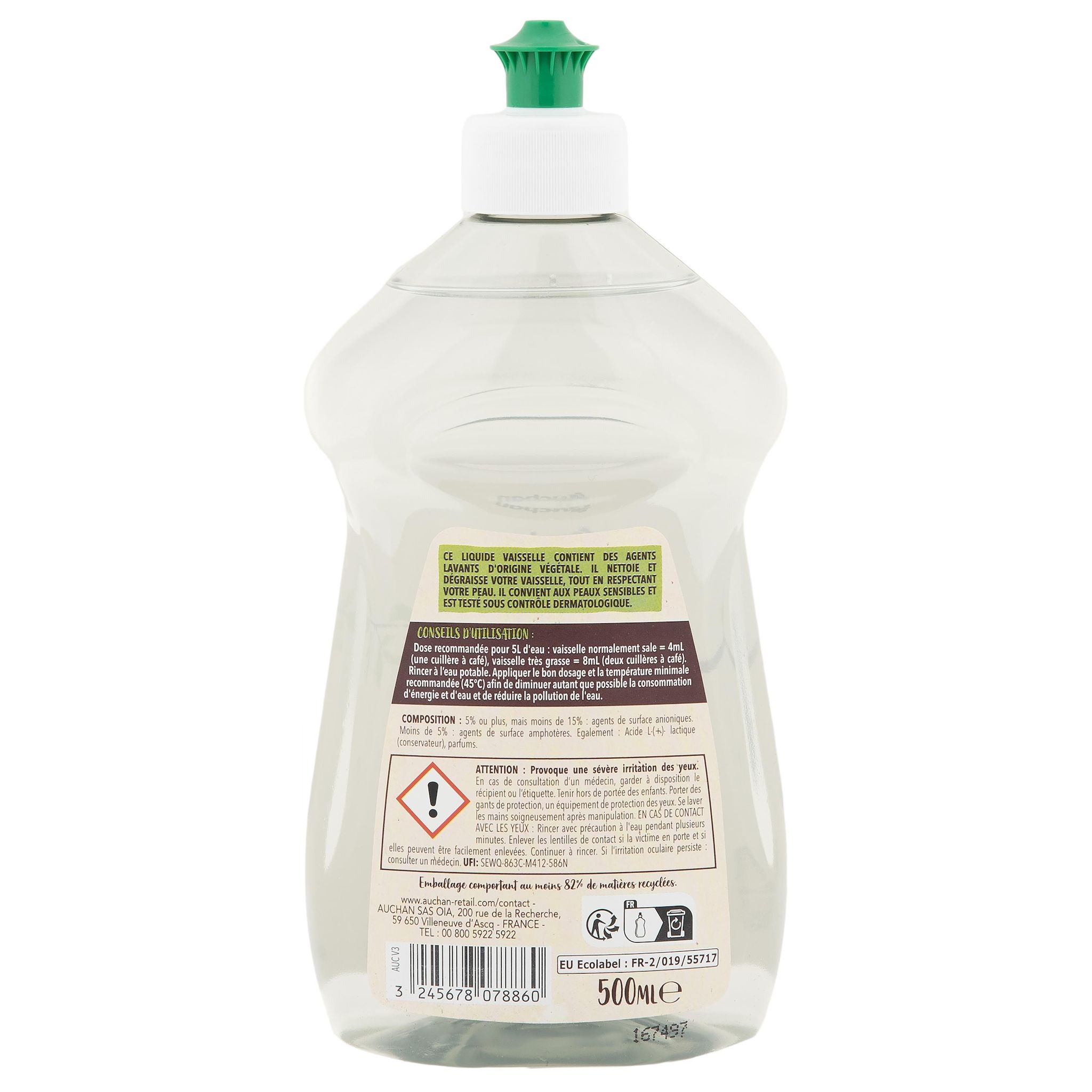 Voir la diapositive 4 : AUCHAN BETTER LIFE Liquide vaisselle dégraissant agrumes 500ml