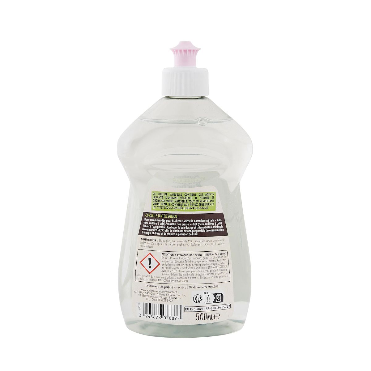 AUCHAN BETTER LIFE Liquide vaisselle écologique peaux sensibles 500ml