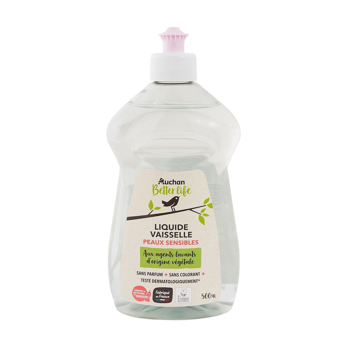 AUCHAN BETTER LIFE Liquide vaisselle écologique peaux sensibles 500ml