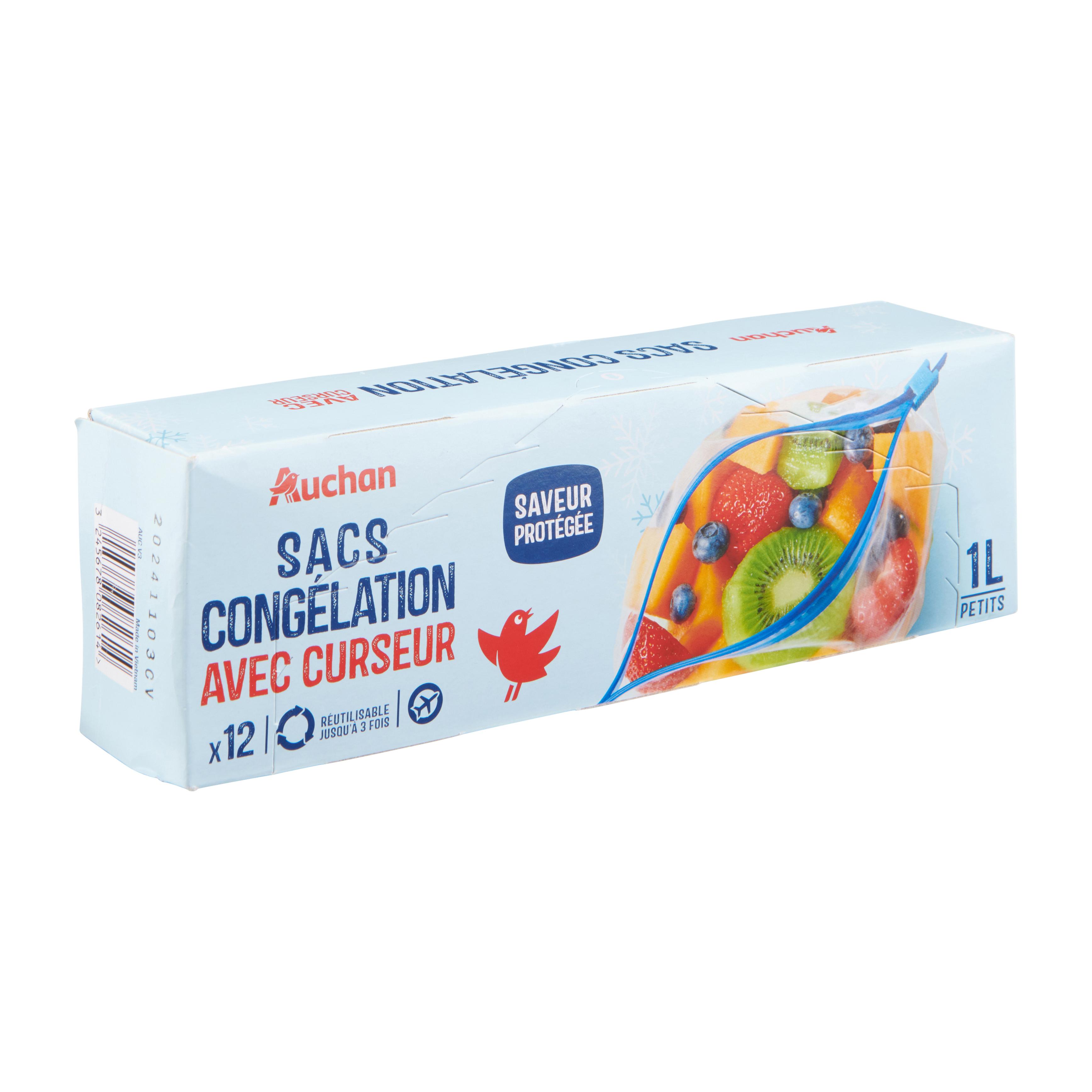 Voir la diapositive 3 : AUCHAN Sacs de congélation fermeture à curseur 1L x12