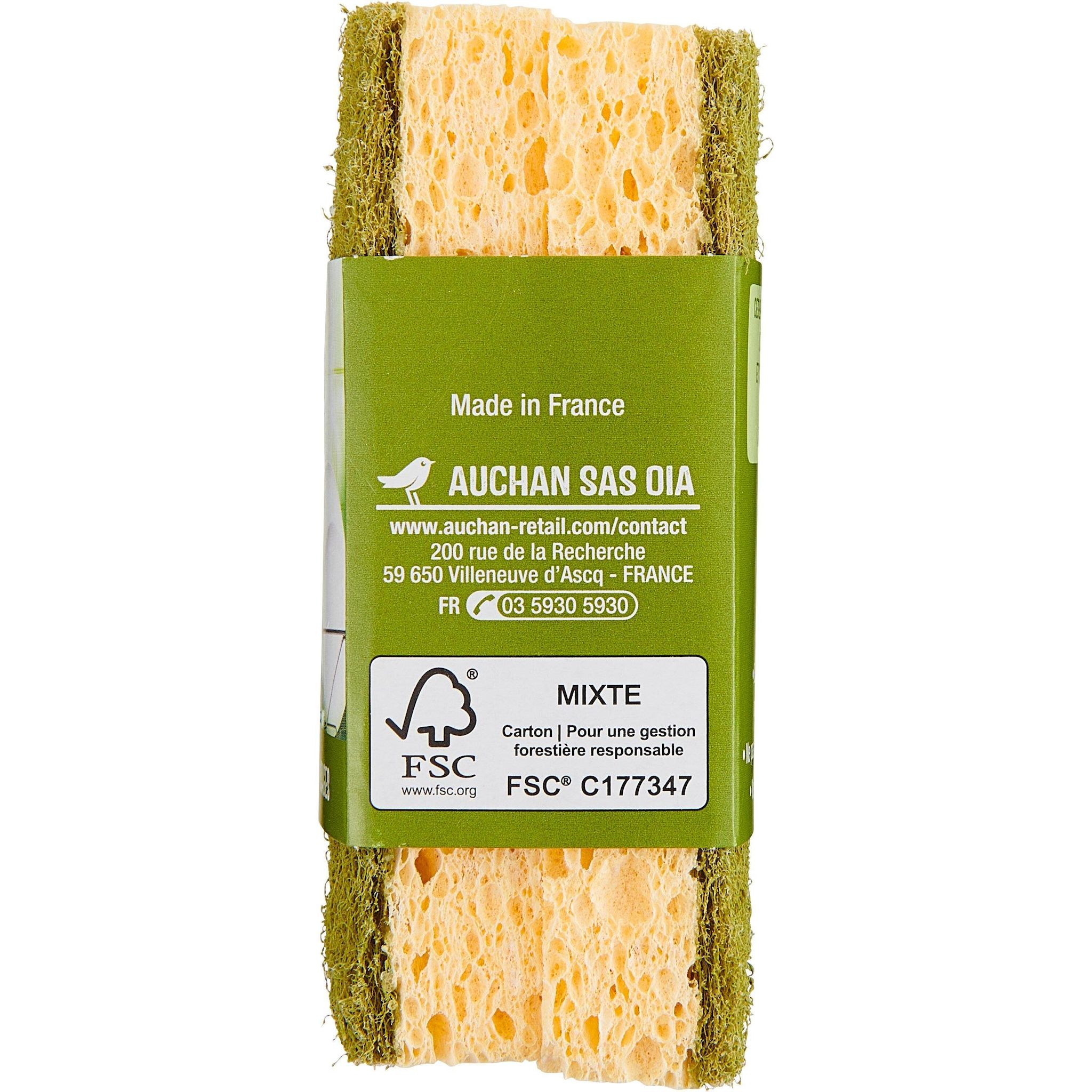 Voir la diapositive 2 : AUCHAN MIEUX VIVRE Éponges grattantes multi-usages 2 pièces