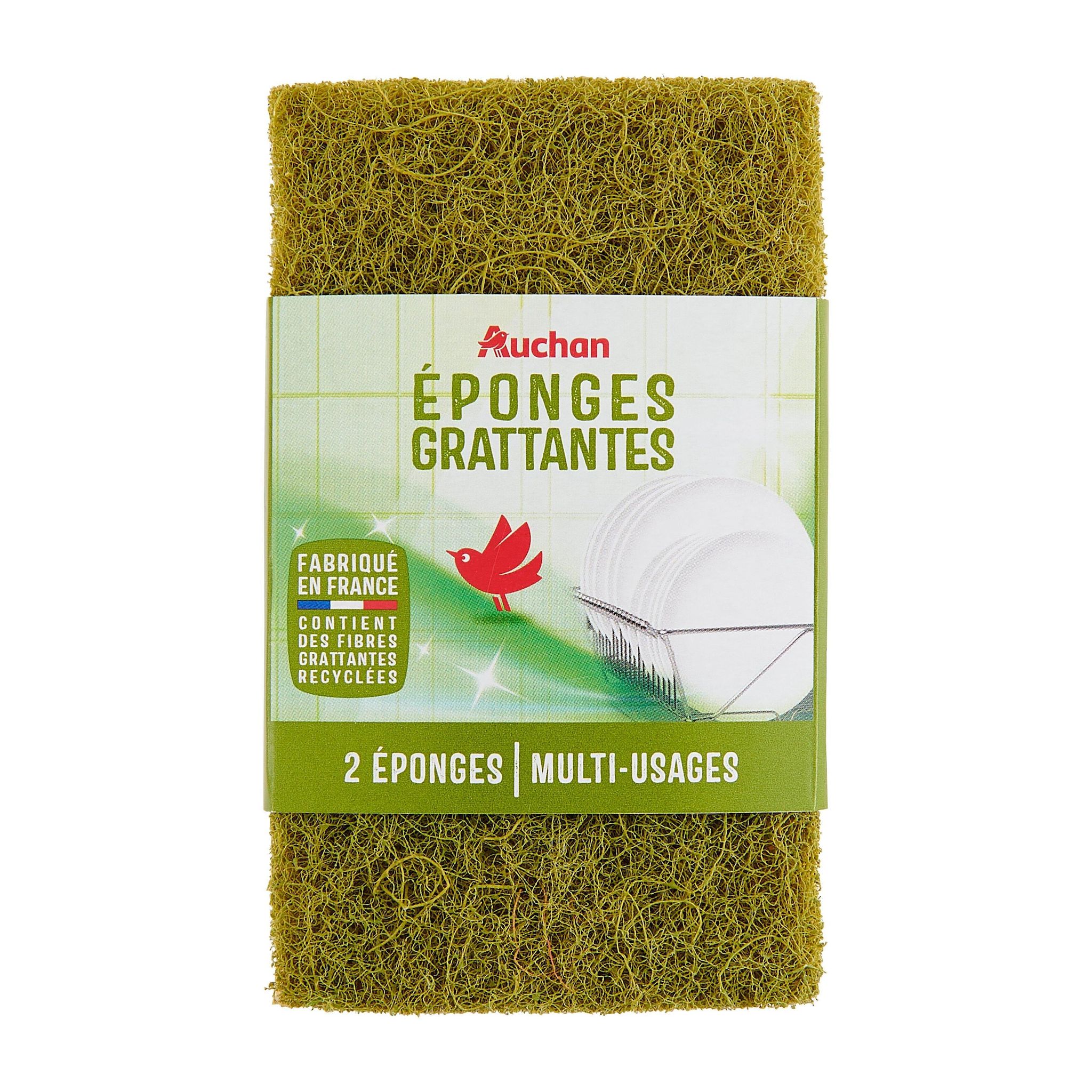Voir la diapositive 4 : AUCHAN MIEUX VIVRE Éponges grattantes multi-usages 2 pièces