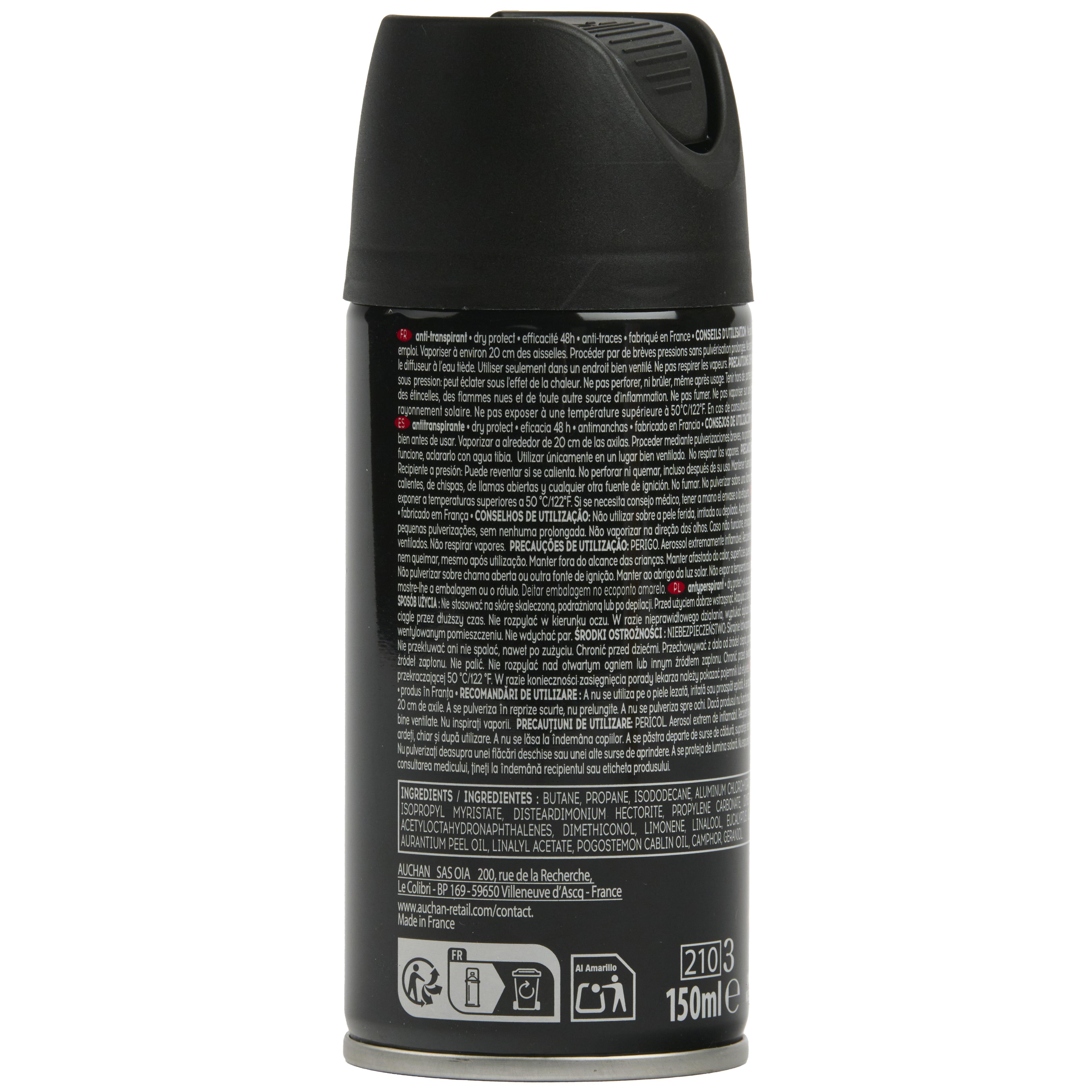Voir la diapositive 2 : COSMIA MEN Déodorant spray homme 48h dry protect anti-traces 150ml