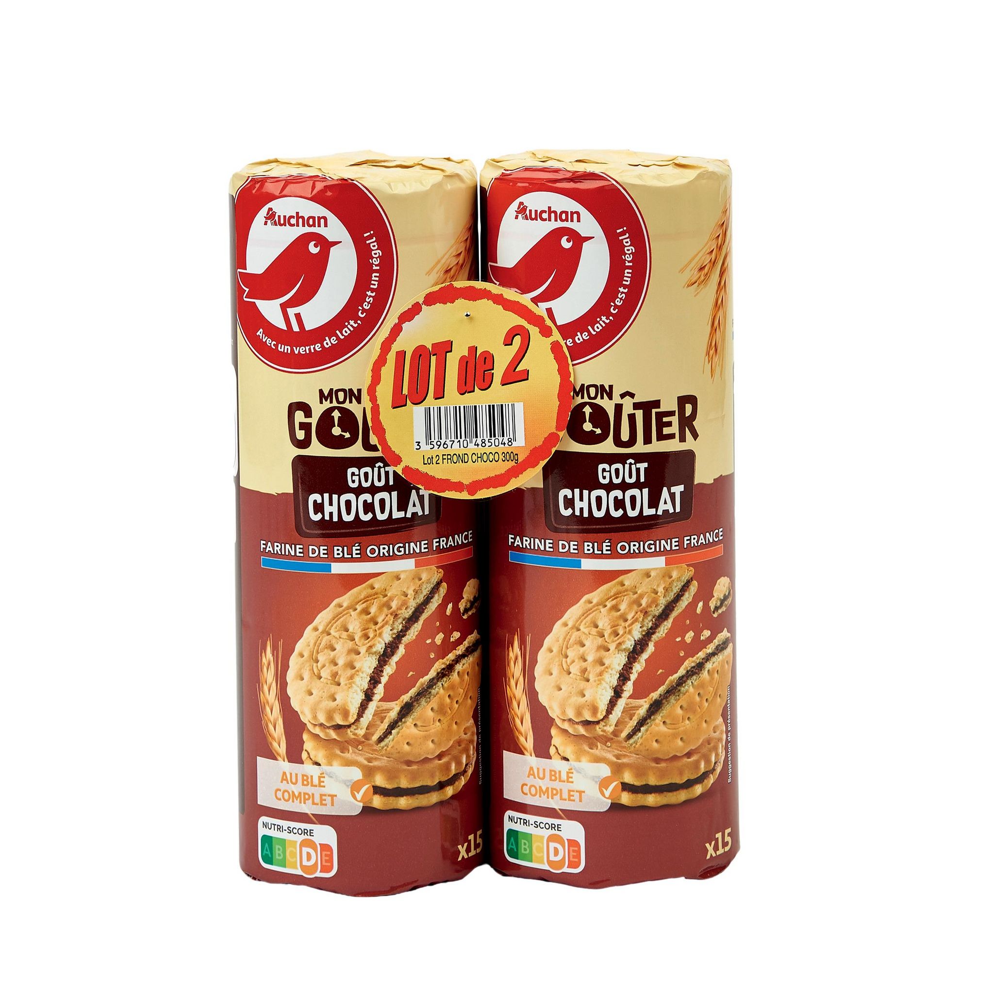 Voir la diapositive 2 : AUCHAN Mon gouter Biscuits fourrés au chocolat 2x15 biscuits 300g