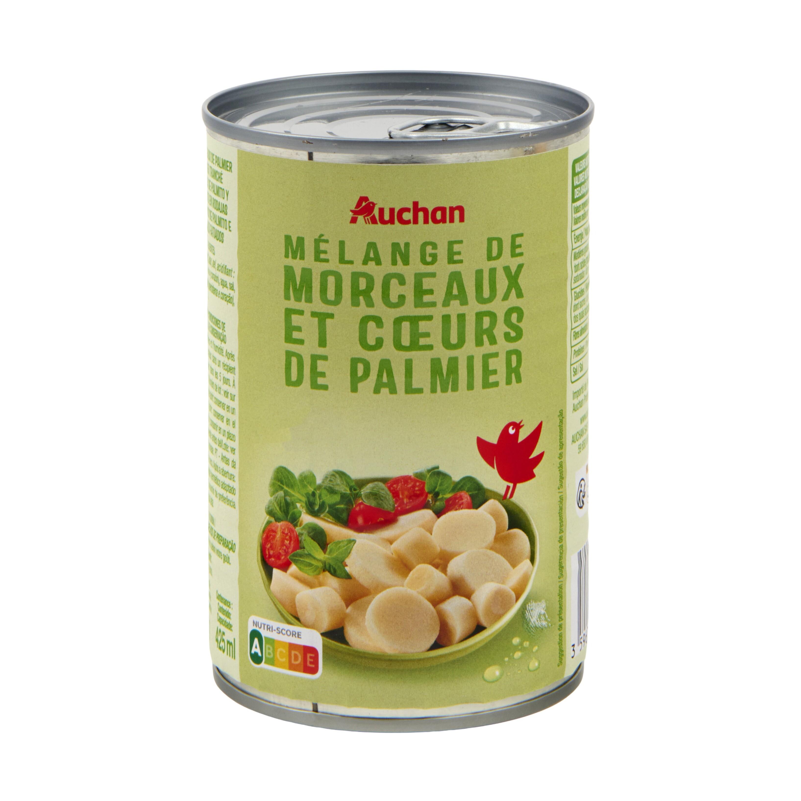 Voir la diapositive 4 : AUCHAN Morceaux de coeurs de palmier spécial salade 250g