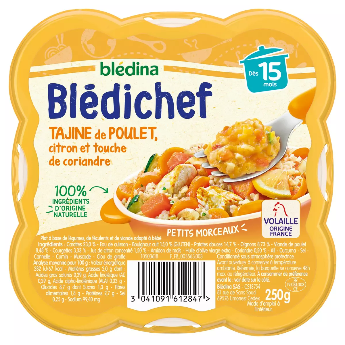 BLEDINA Bledichef assiette tajine de poulet dès 15 mois 250g