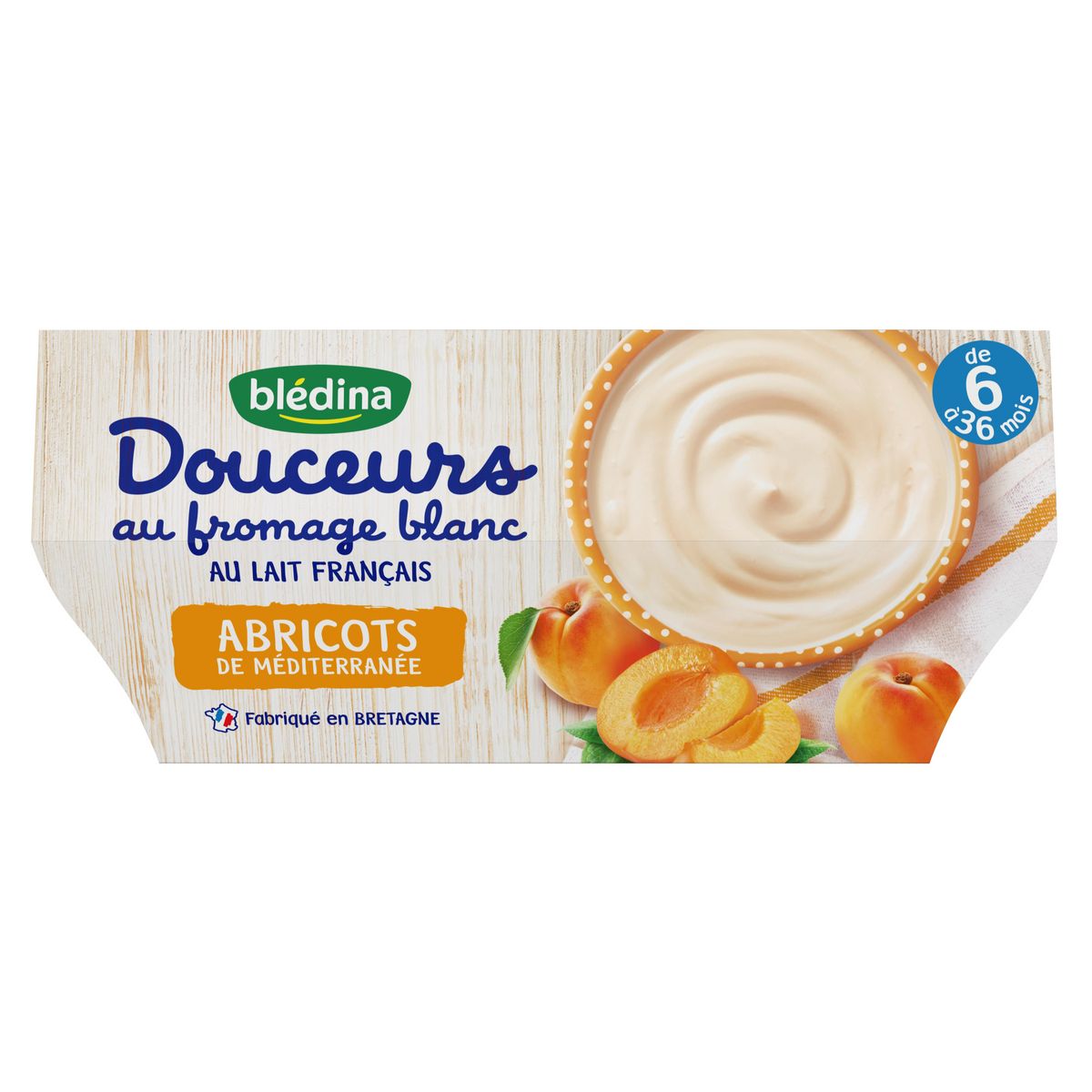 BLEDINA Douceurs au fromage blanc pot dessert lacté abricot de méditerranée dès 6 mois 4x100g