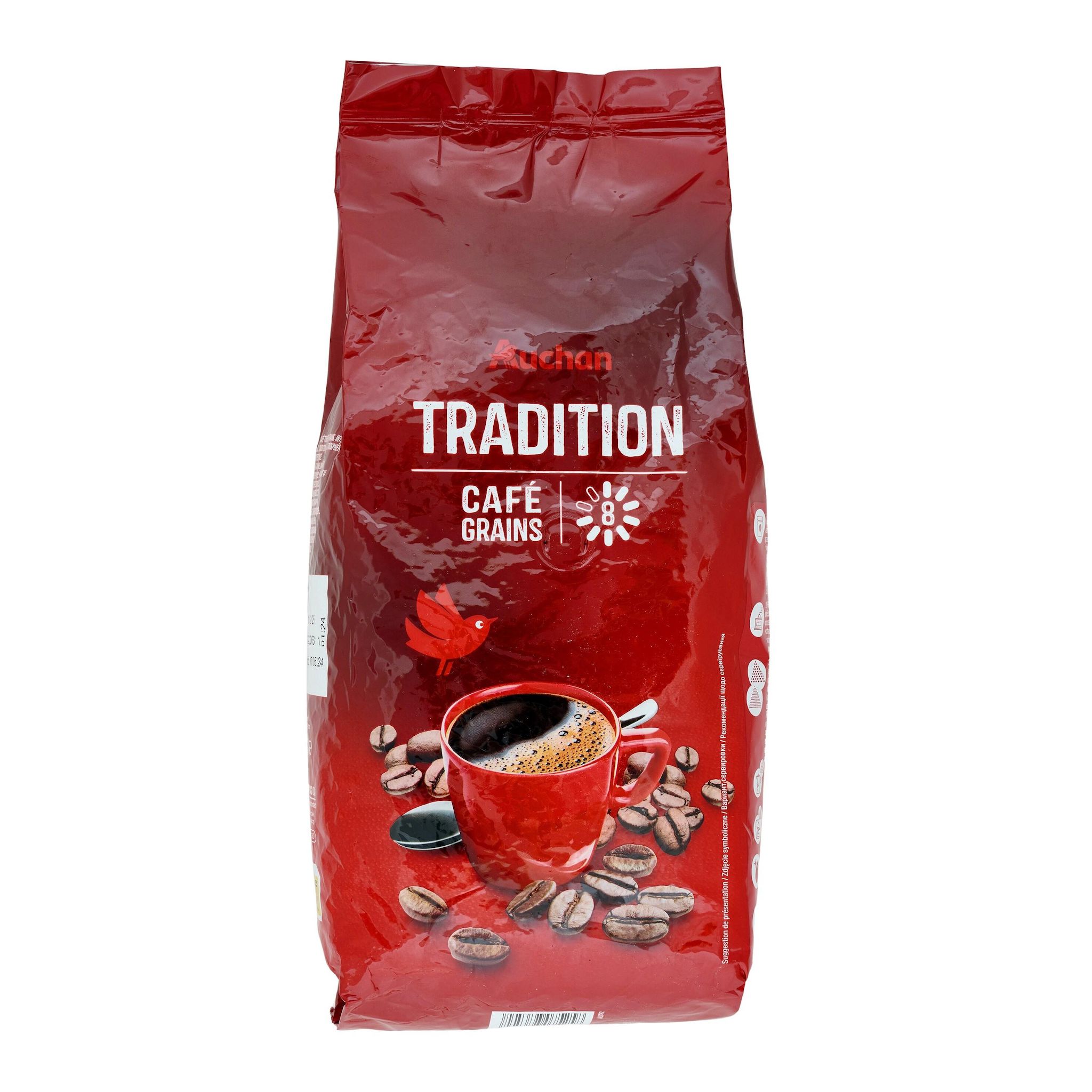 Voir la diapositive 3 : AUCHAN Café en grains tradition intensité 8 1kg