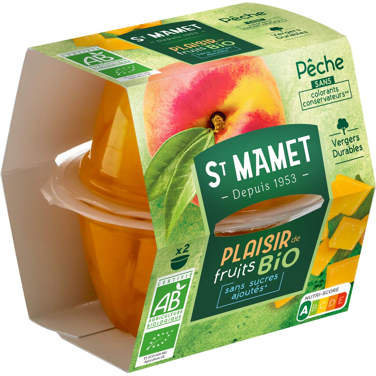 ST MAMET Plaisir de fruits pêches au sirop bio 2x113g