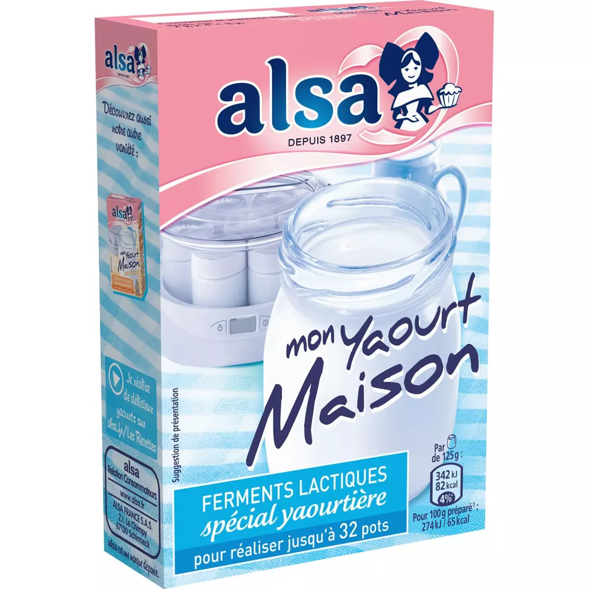 ALSA Ferments lactiques pour préparation de yaourts maison environ 32 yaourts 8g