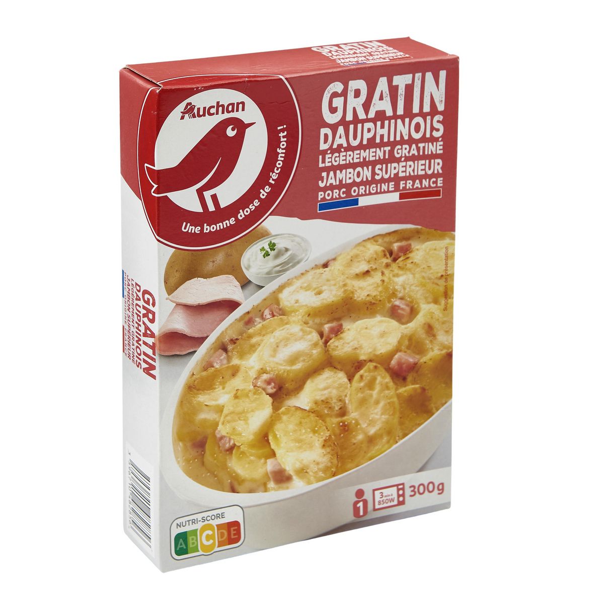 AUCHAN Gratin dauphinois avec morceaux de jambon 1 part 300g