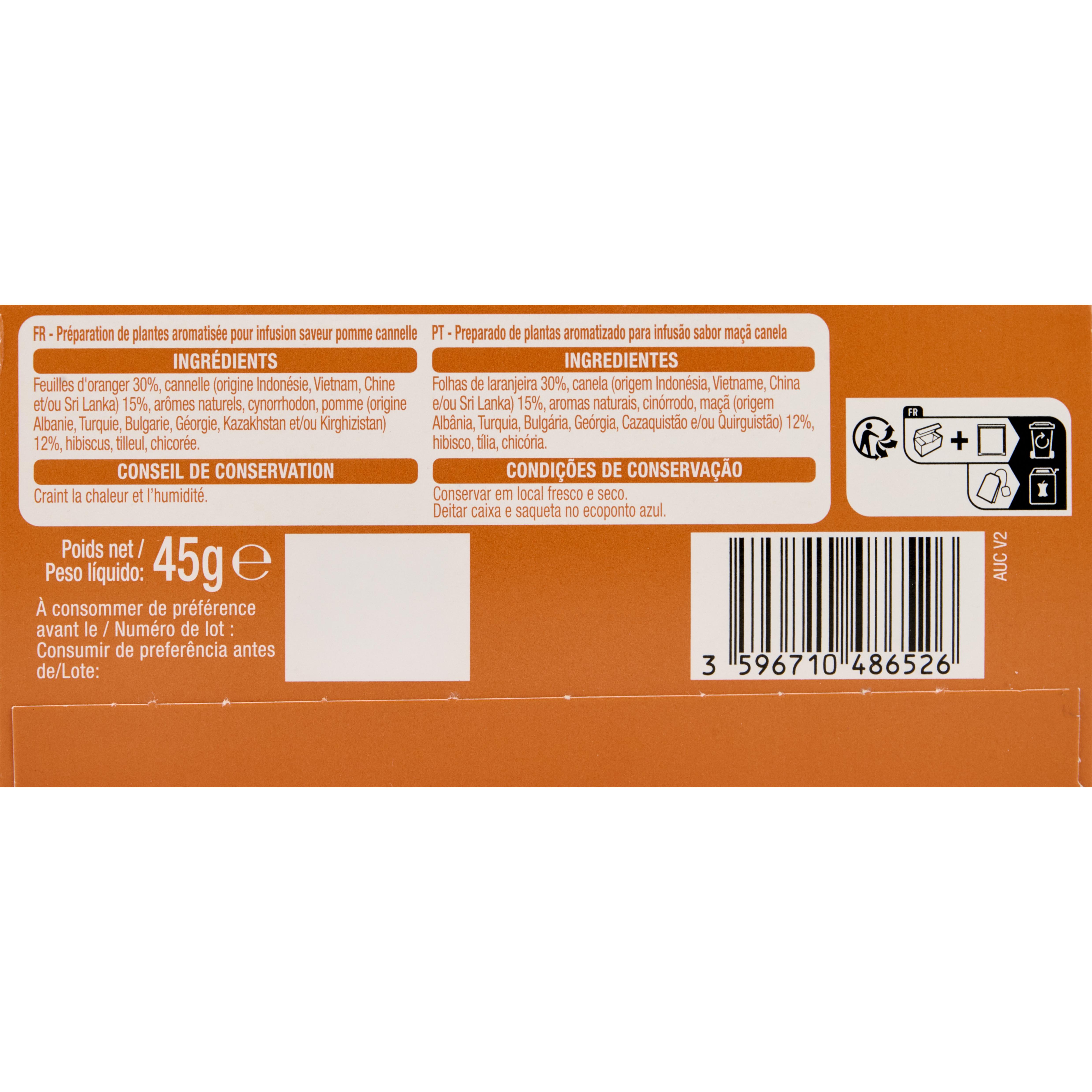 Voir la diapositive 2 : AUCHAN Infusion pomme cannelle 25 sachets 45g