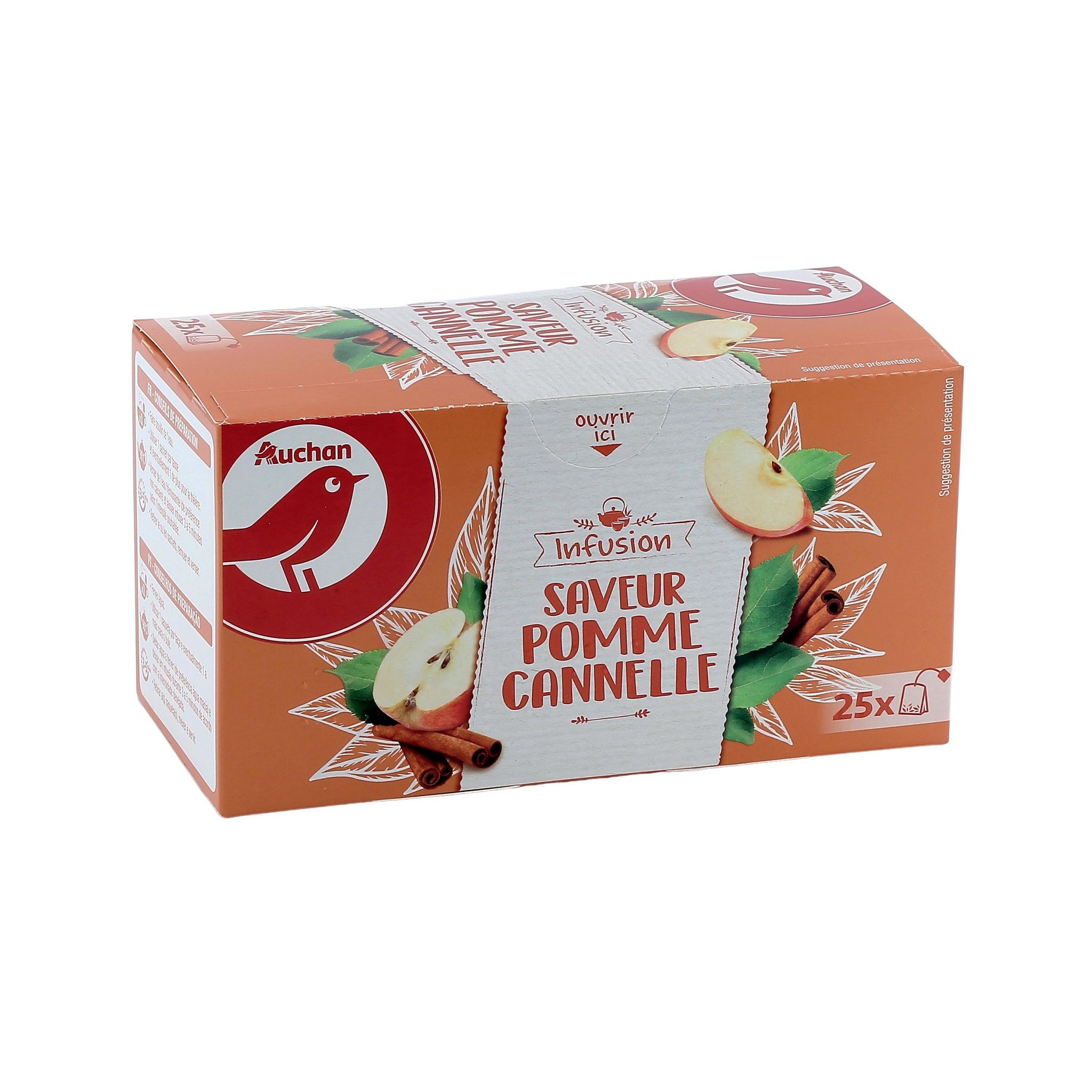 Voir la diapositive 2 : AUCHAN Infusion pomme cannelle 25 sachets 45g