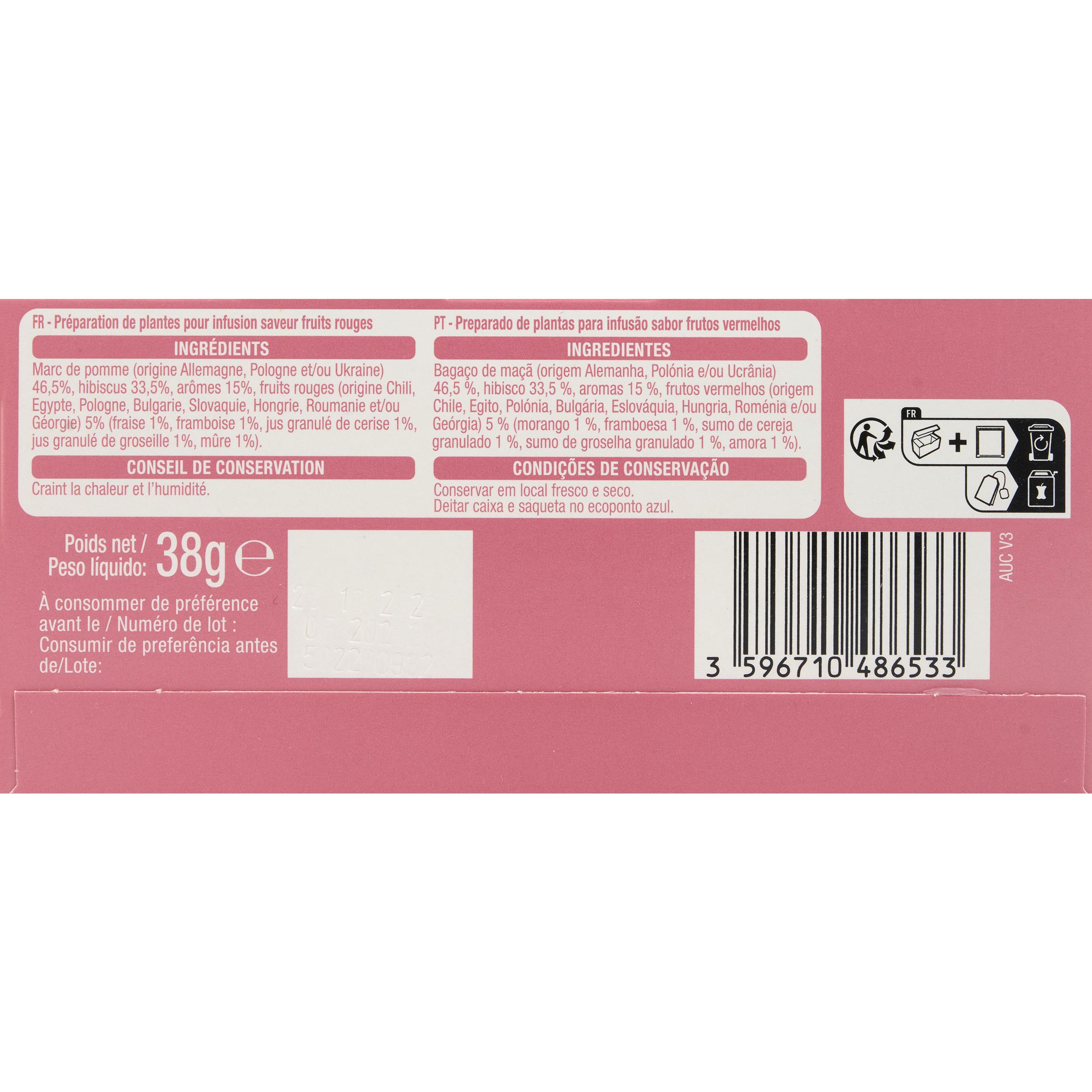 Voir la diapositive 2 : AUCHAN Infusion fruits rouges 25 sachets 38g