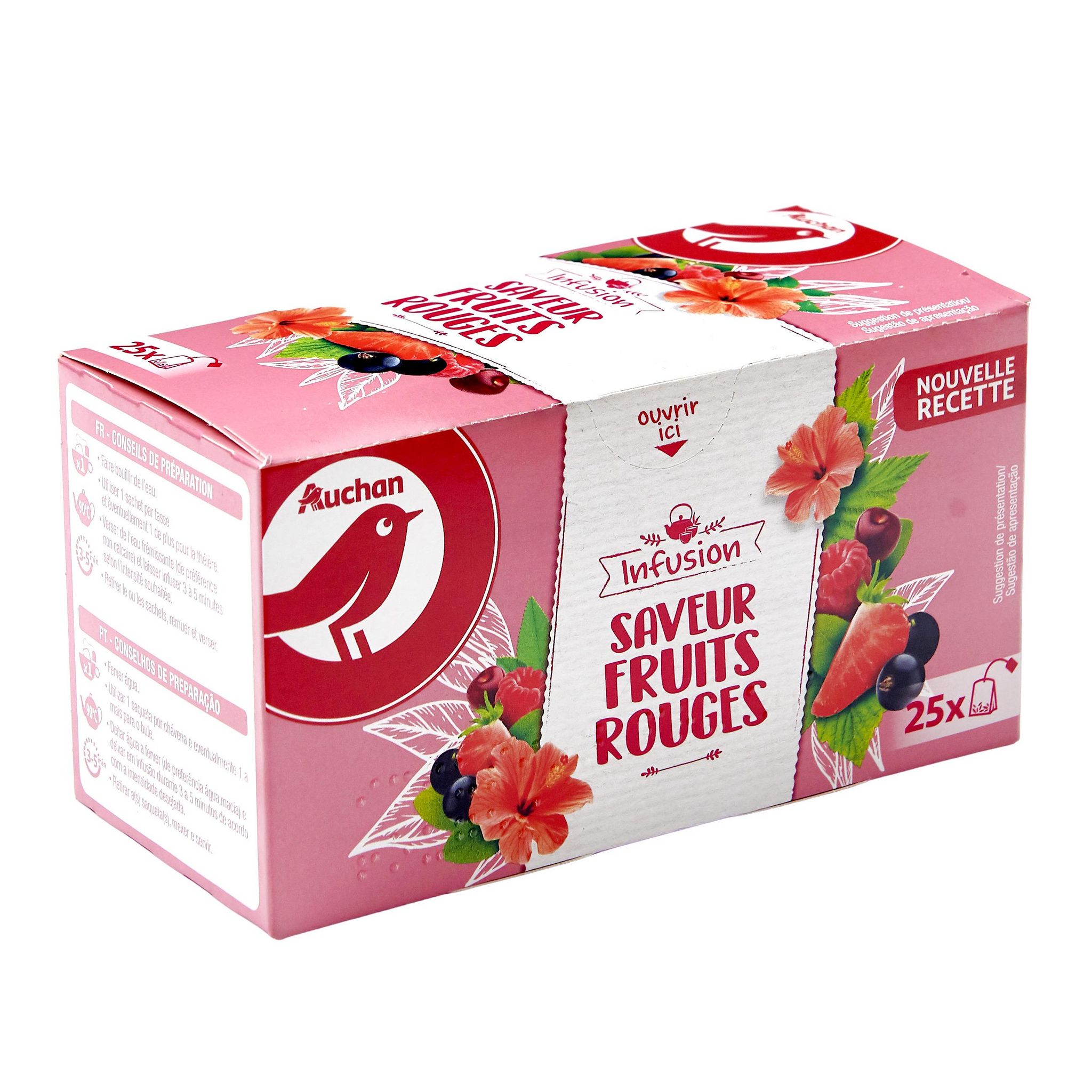 Voir la diapositive 2 : AUCHAN Infusion fruits rouges 25 sachets 38g