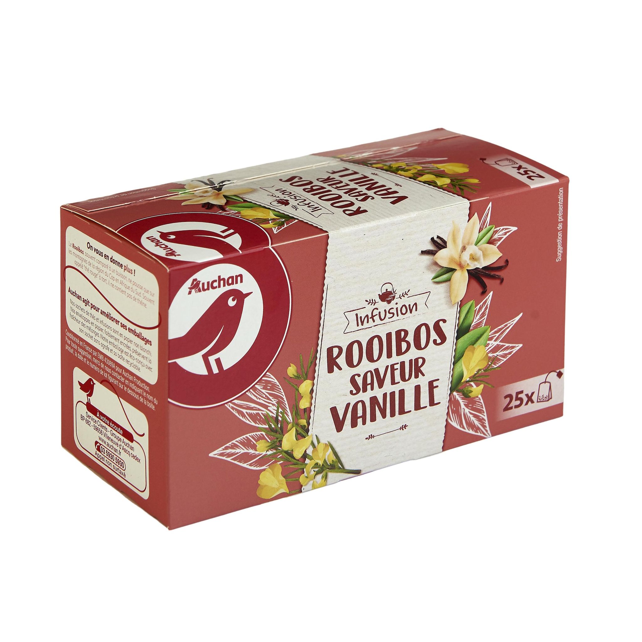 Voir la diapositive 2 : AUCHAN Infusion rooibos saveur vanille 25 sachets 40g