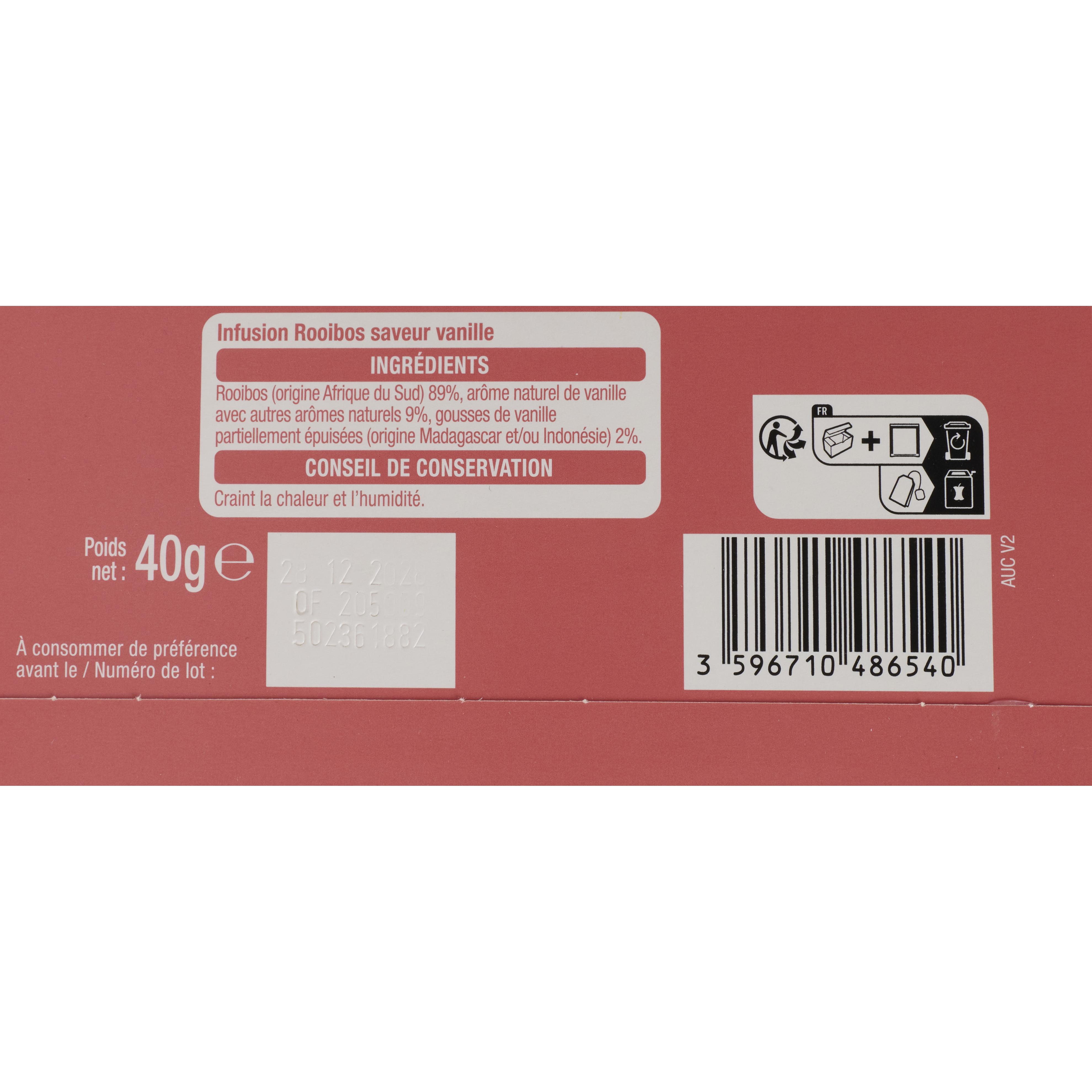 Voir la diapositive 3 : AUCHAN Infusion rooibos saveur vanille 25 sachets 40g