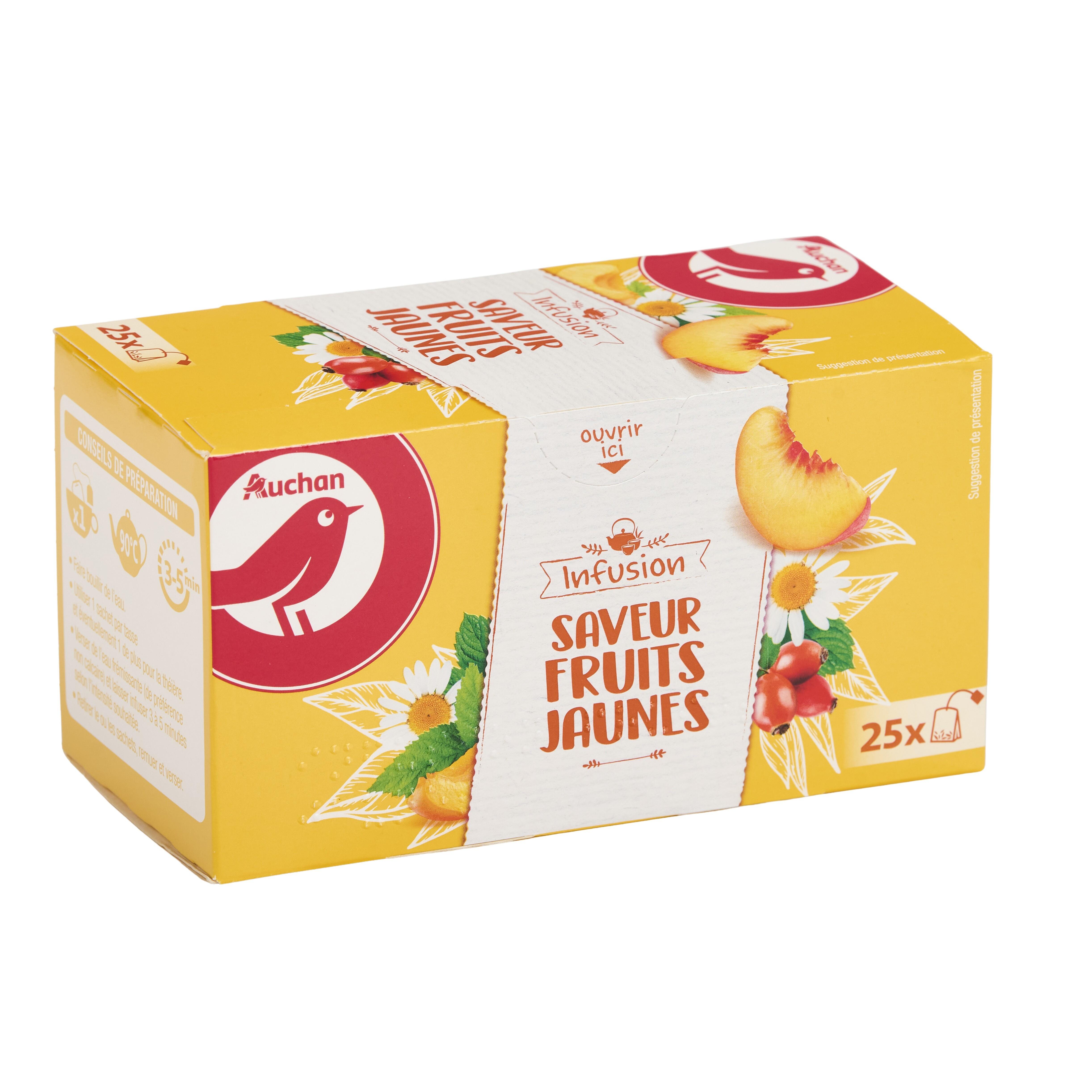 Voir la diapositive 3 : AUCHAN Infusion fruits jaunes 25 sachets 40g