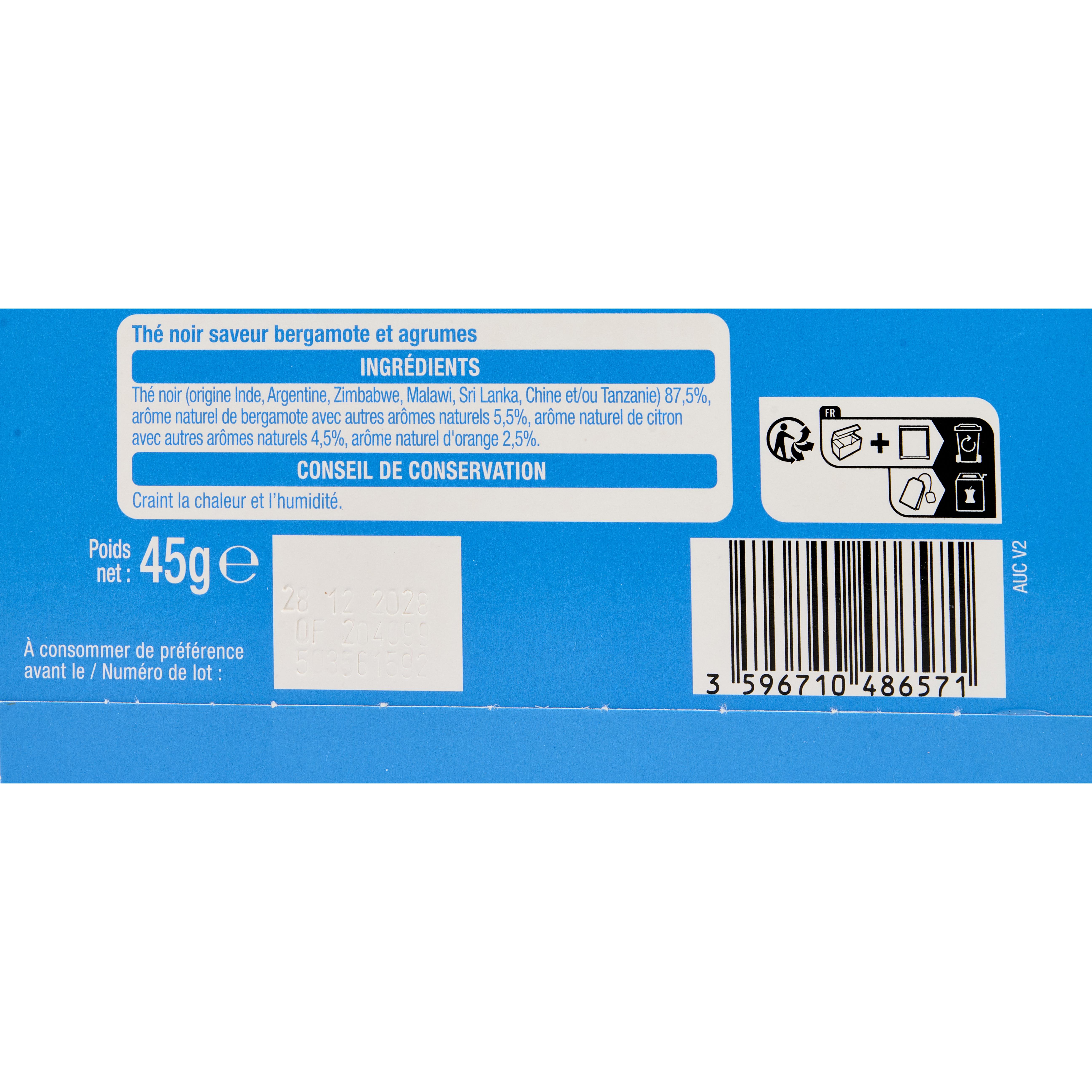 Voir la diapositive 2 : AUCHAN Thé noir Russian earl grey 25 sachets 45g
