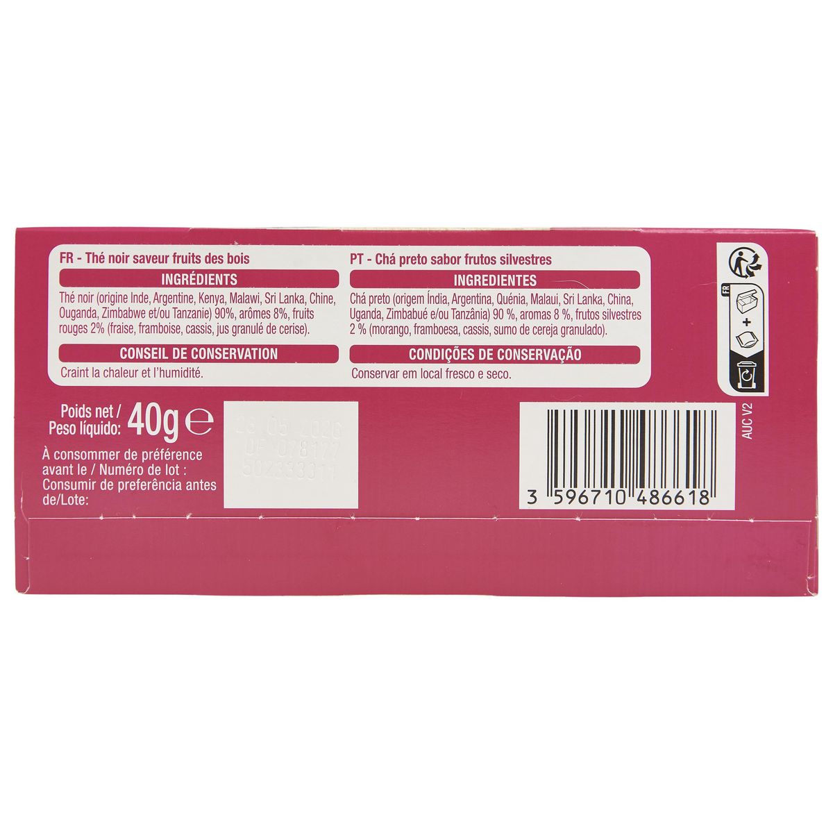 AUCHAN Thé noir saveur fruits des bois 25 sachets 40g