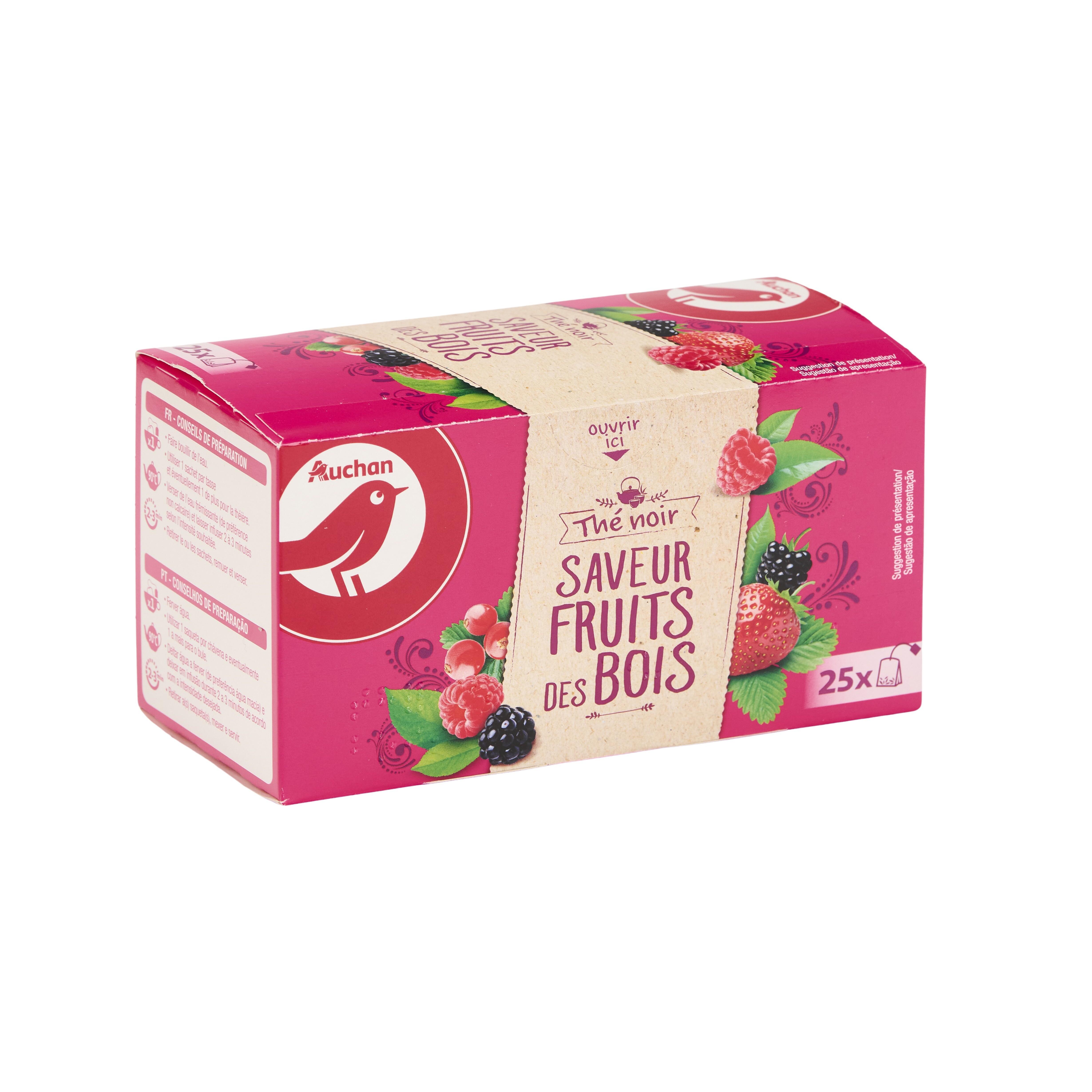 Voir la diapositive 3 : AUCHAN Thé noir saveur fruits des bois 25 sachets 40g