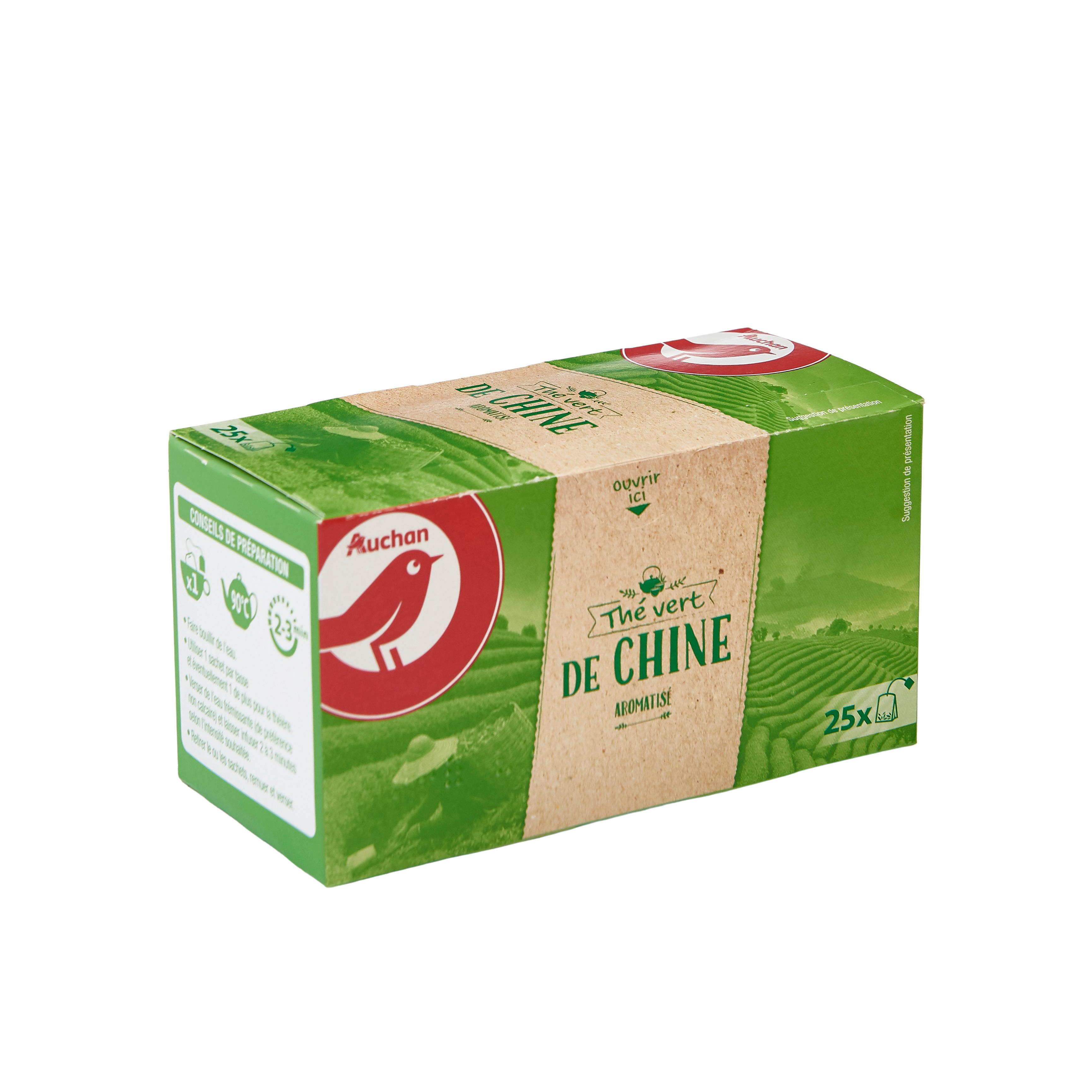 Voir la diapositive 2 : AUCHAN Thé vert de Chine aromatisé 25 sachets 32.5g