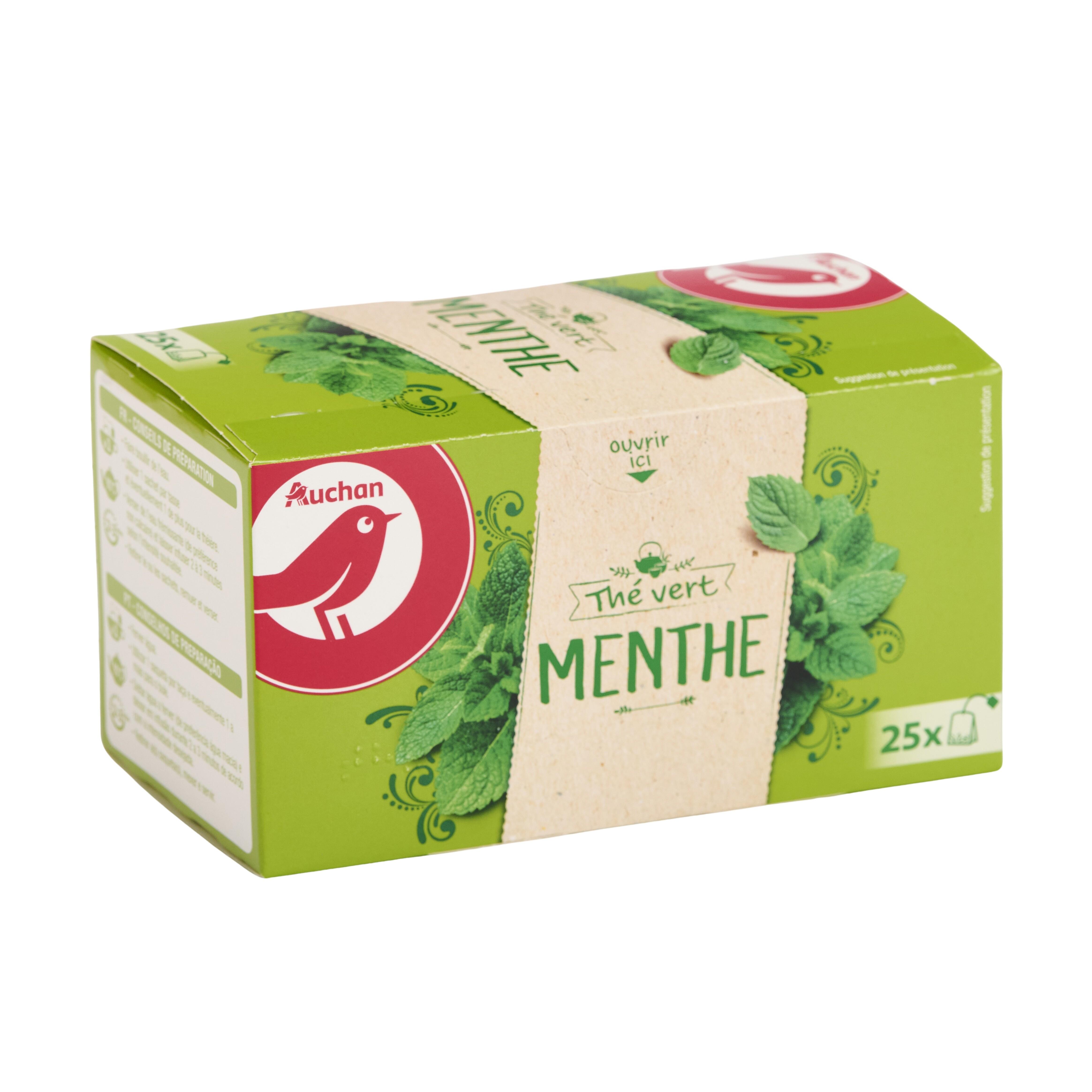 Voir la diapositive 2 : AUCHAN Thé vert à la menthe 25 sachets 40g