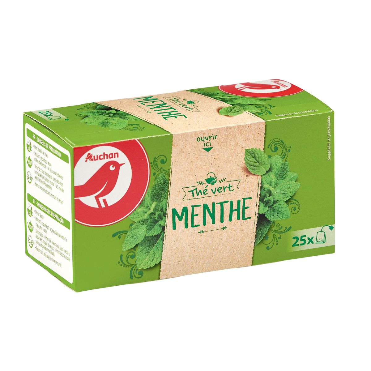 AUCHAN Thé vert à la menthe 25 sachets 40g