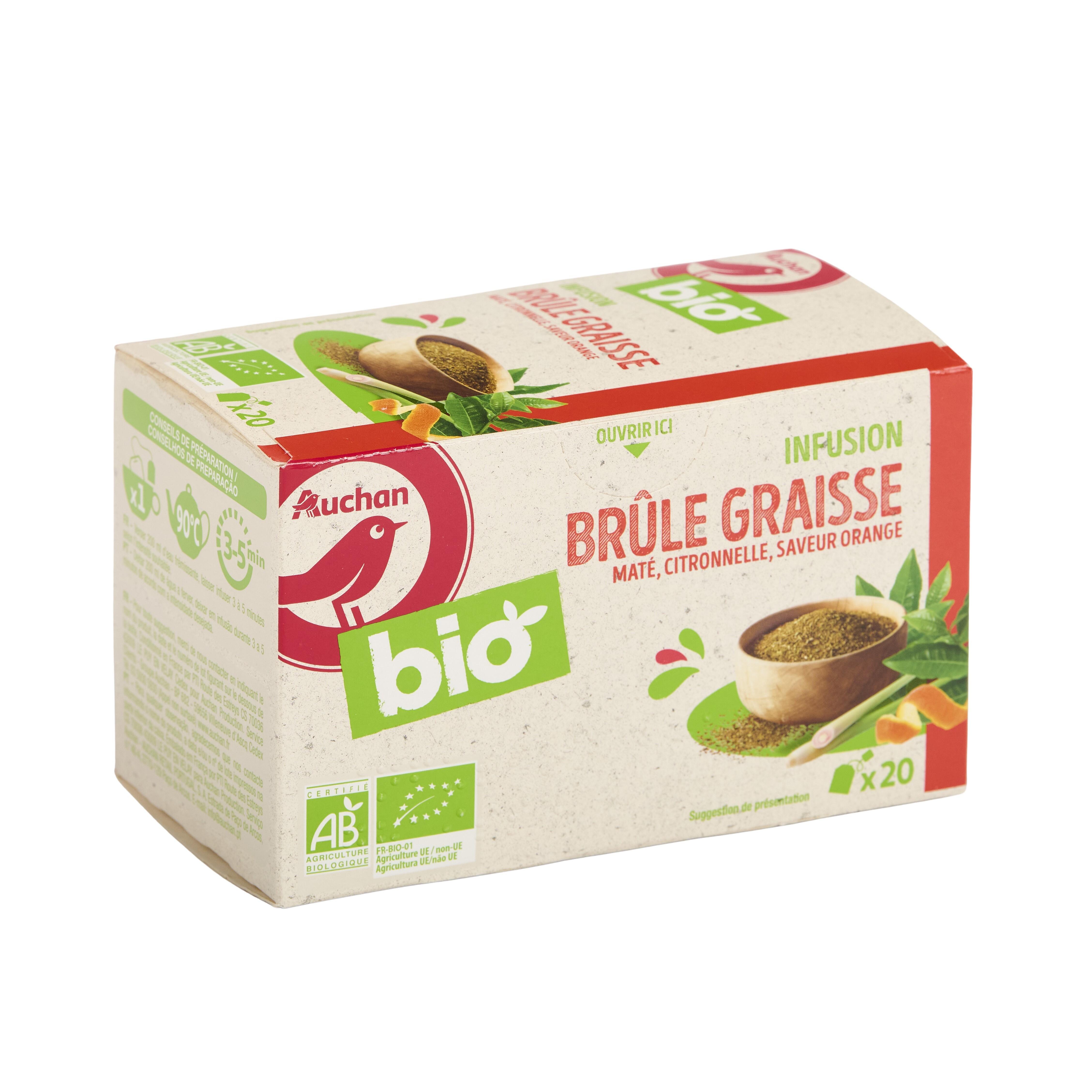 Voir la diapositive 3 : AUCHAN BIO Infusion brûle graisse maté citronnelle orange 20 sachets 30g