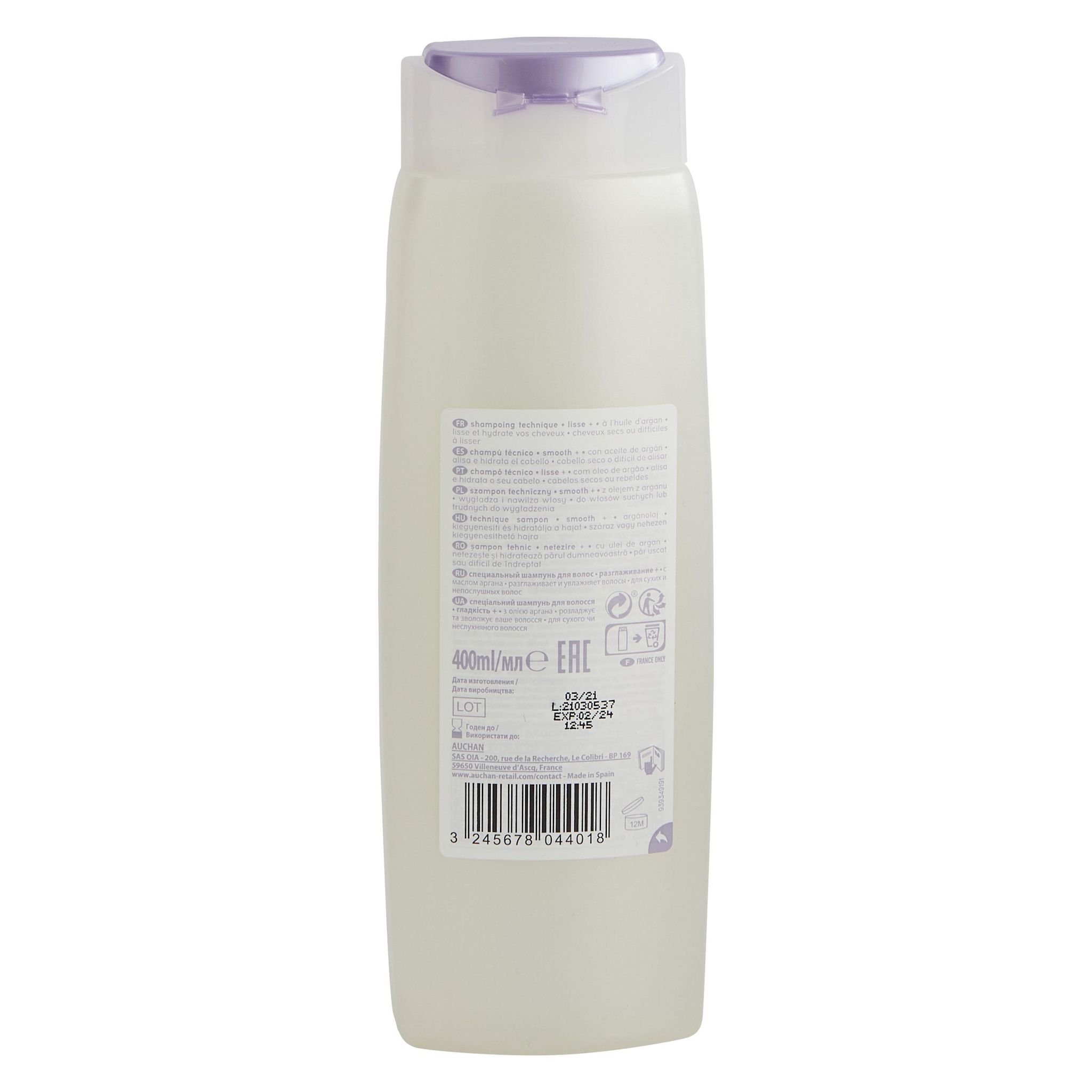 Voir la diapositive 2 : COSMIA Shampoing lisse+ à l'huile d'argan cheveux secs ou difficile à lisser 400ml