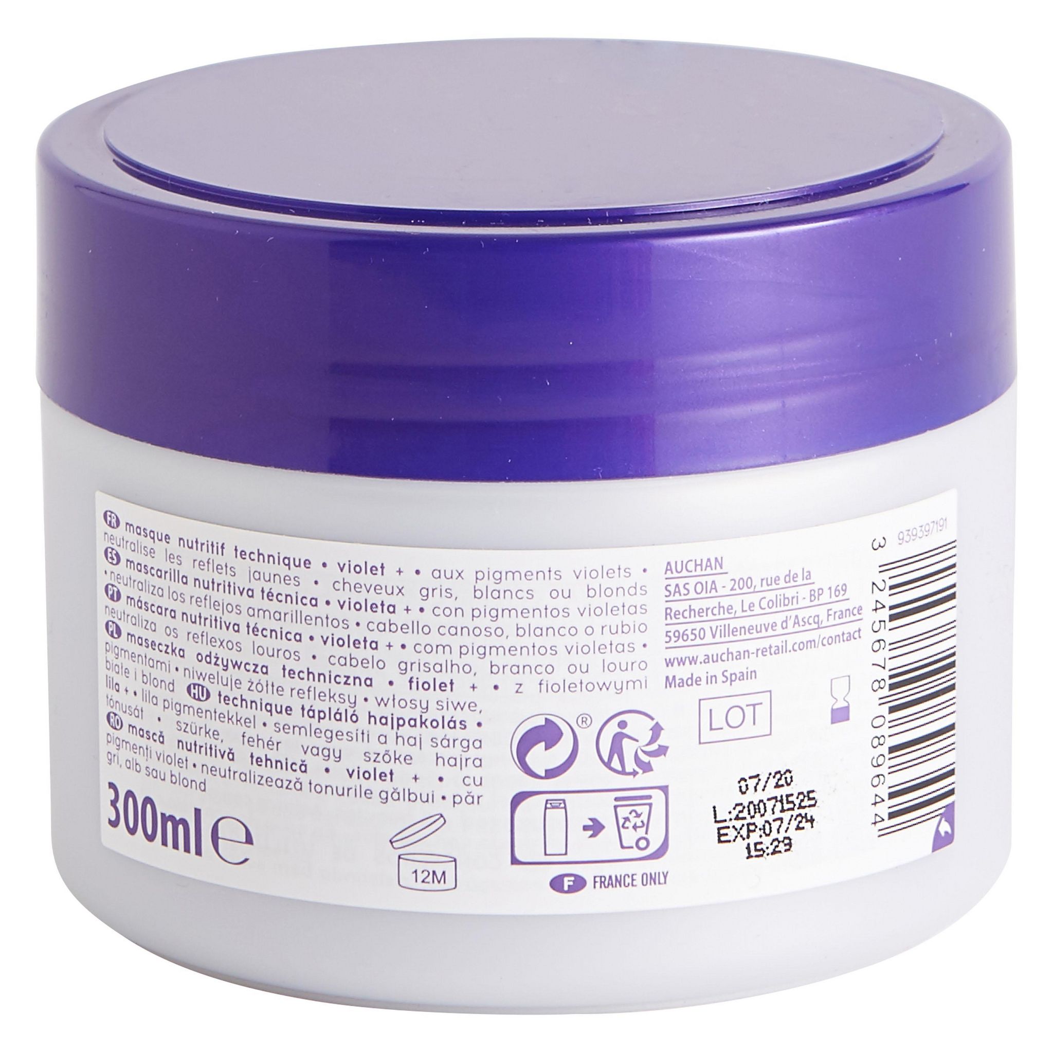 Voir la diapositive 3 : COSMIA Masque nutritif violet+ aux pigments violets cheveux gris blancs ou blonds 300ml