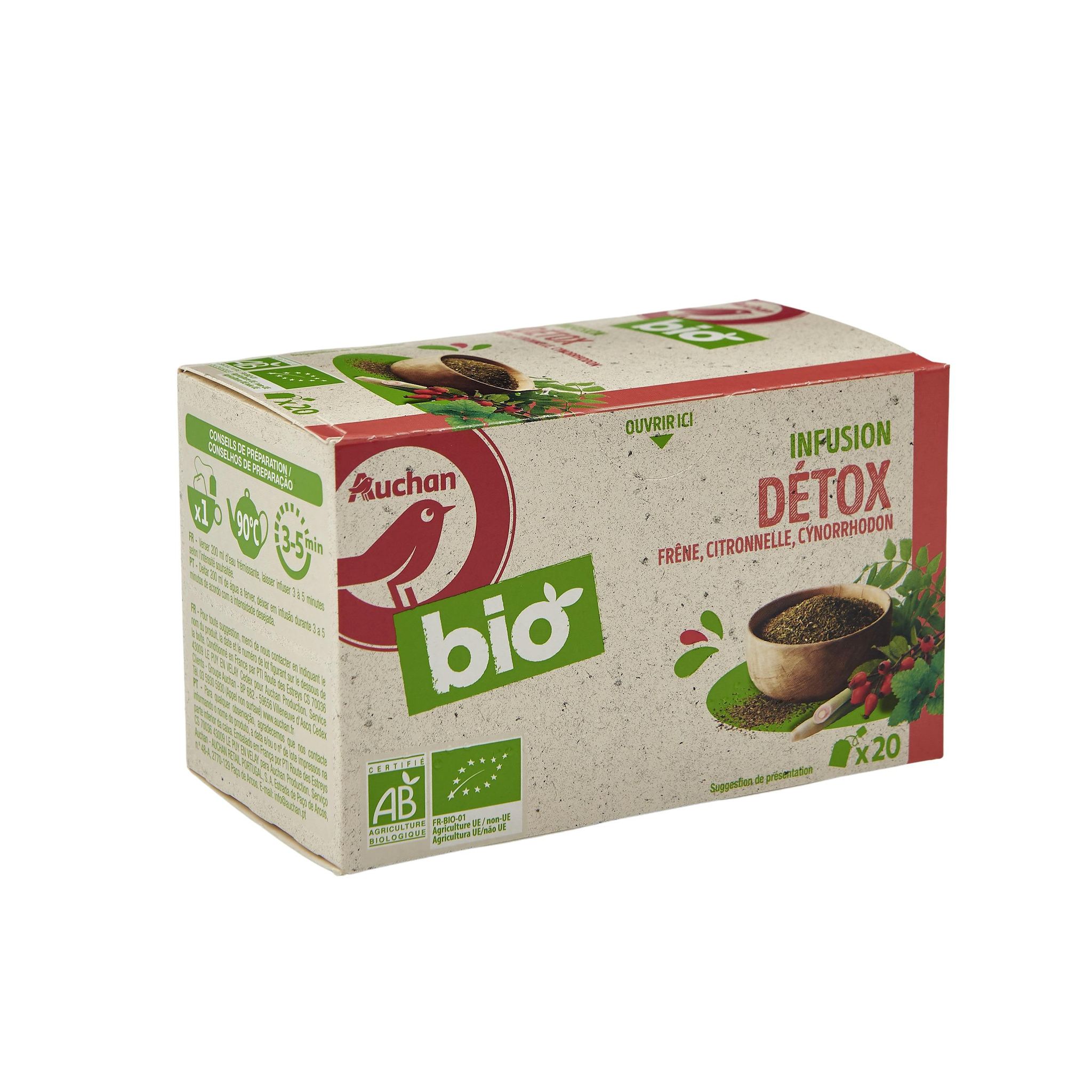 Voir la diapositive 2 : AUCHAN BIO Infusion détox frêne citronnelle cynorrhodon 20 sachets 30g