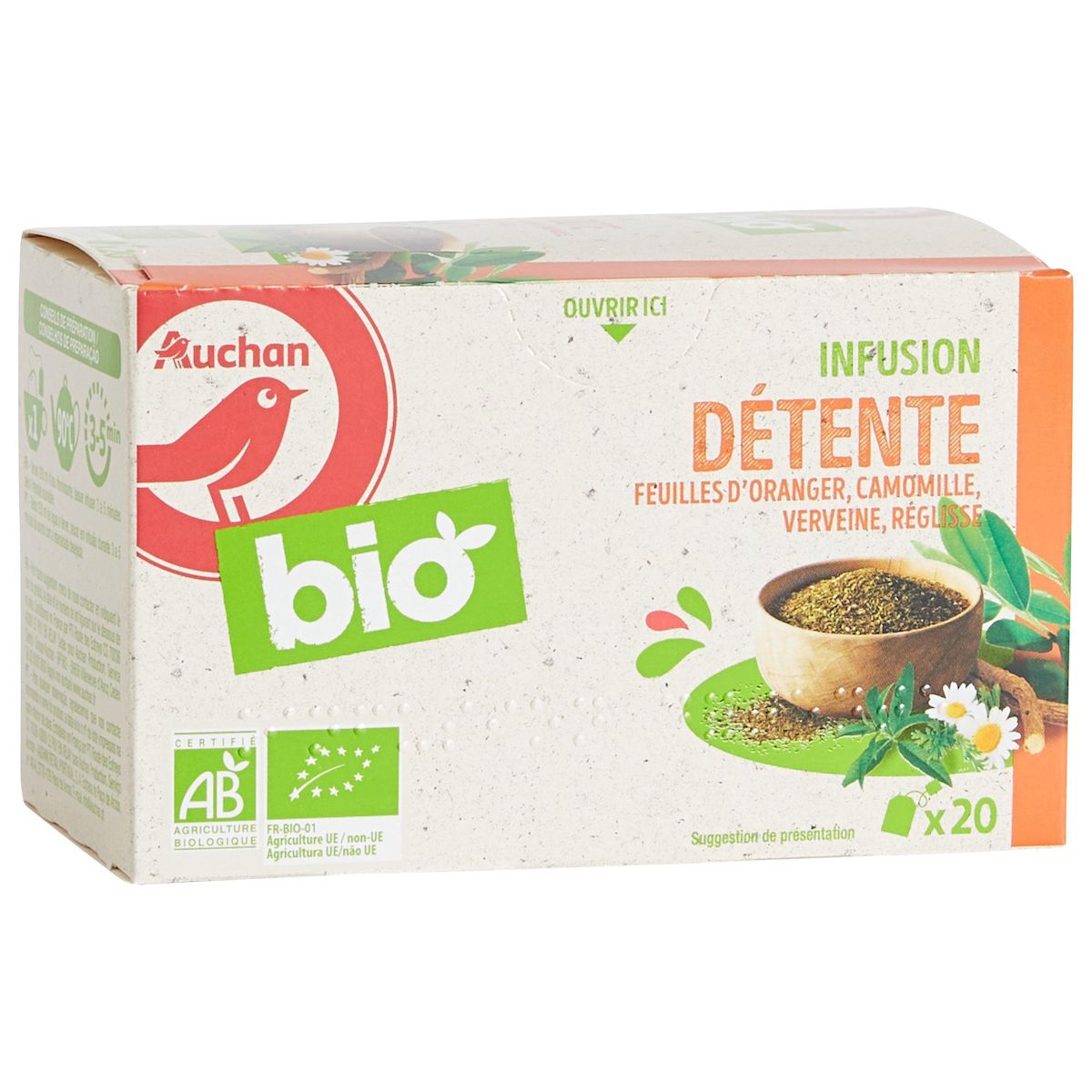 AUCHAN BIO Infusion détente 20 sachets 30g