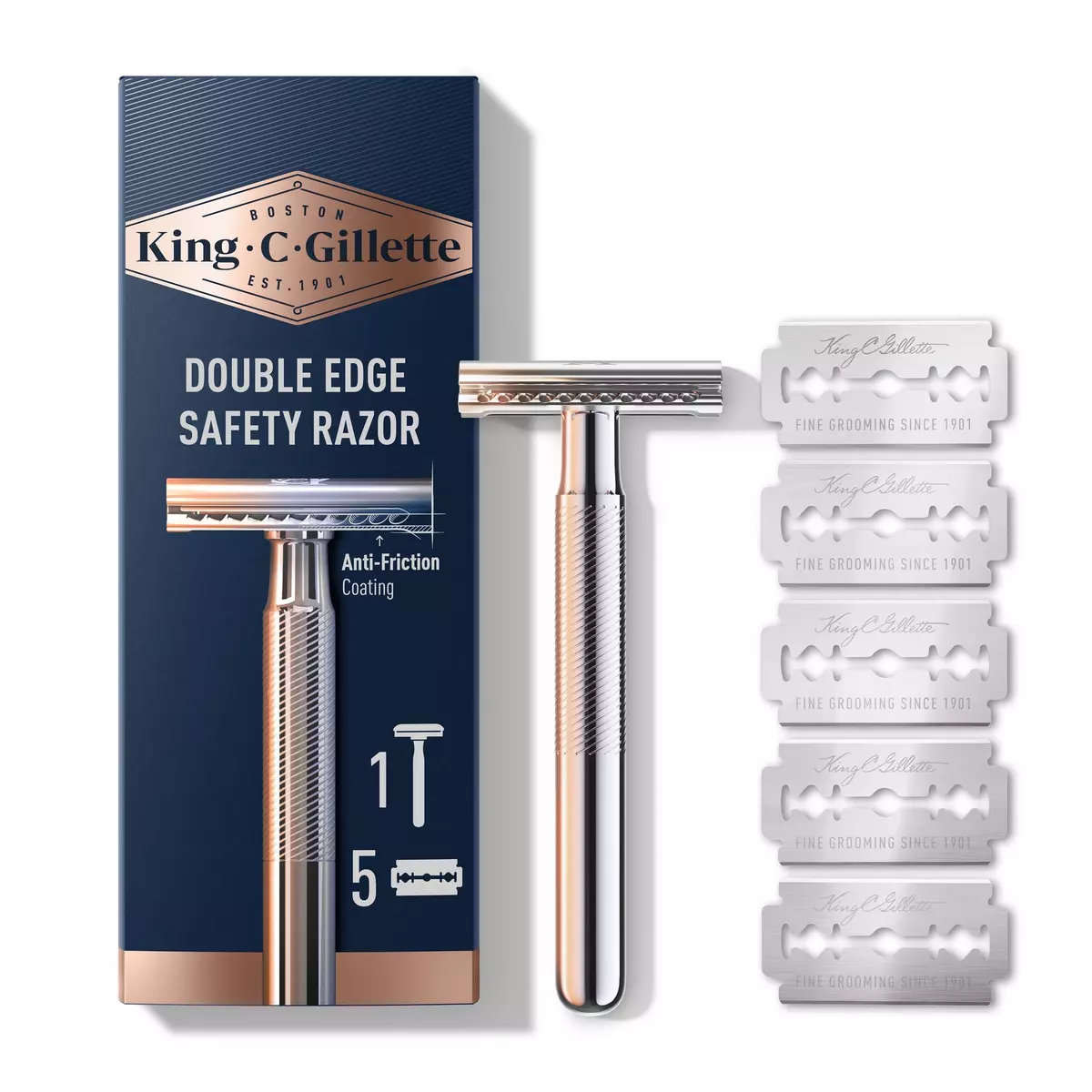 KING C GILLETTE Rasoir de sûreté double edge 1 rasoir + 5 lames