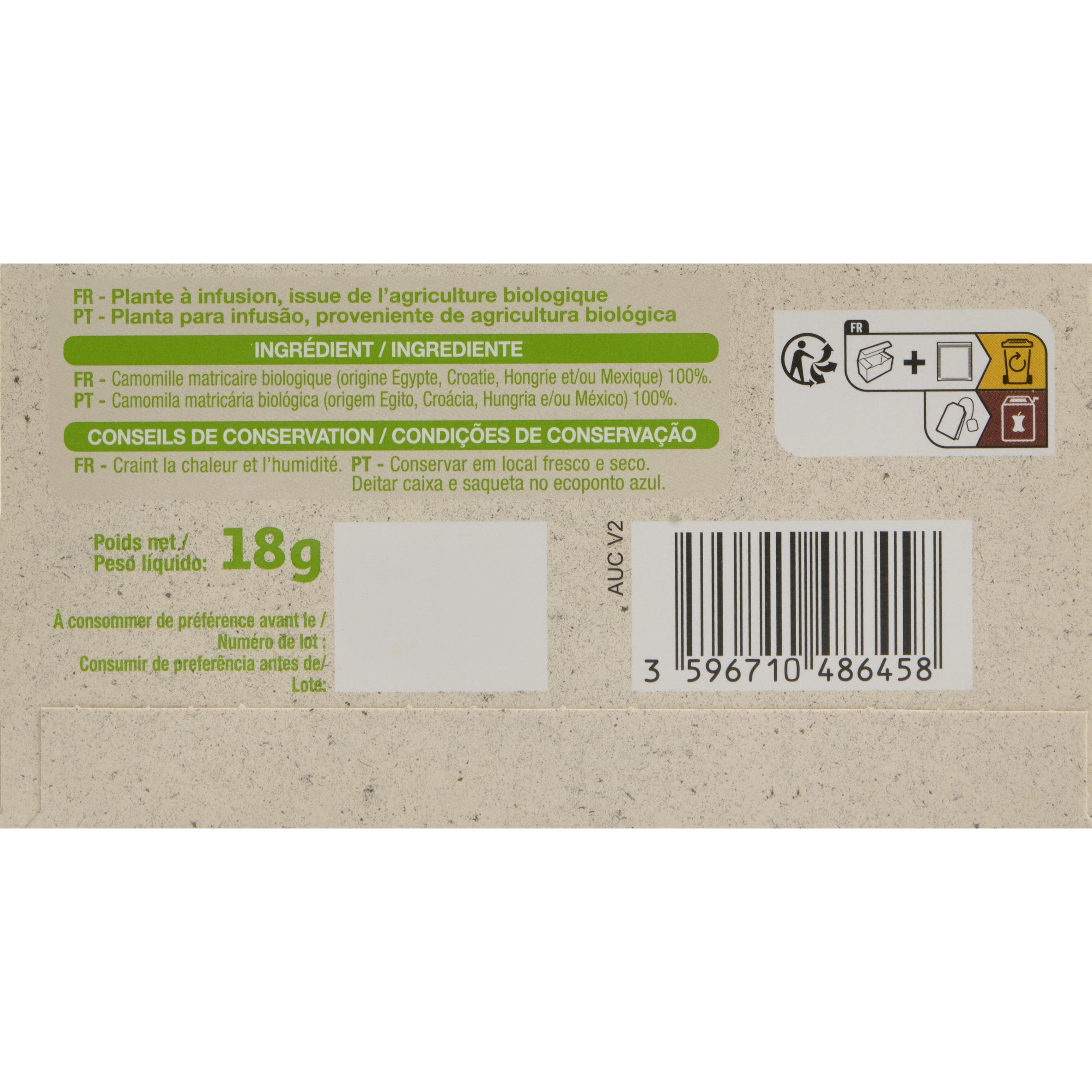 Voir la diapositive 2 : AUCHAN BIO Infusion camomille 20 sachets 18g