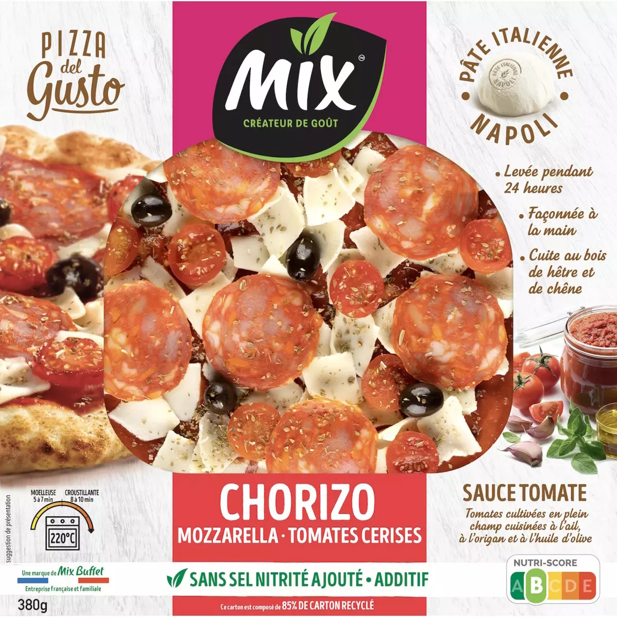 MIX Pizza del gusto chorizo mozzarella tomates cerise sauce tomate à partager 380g