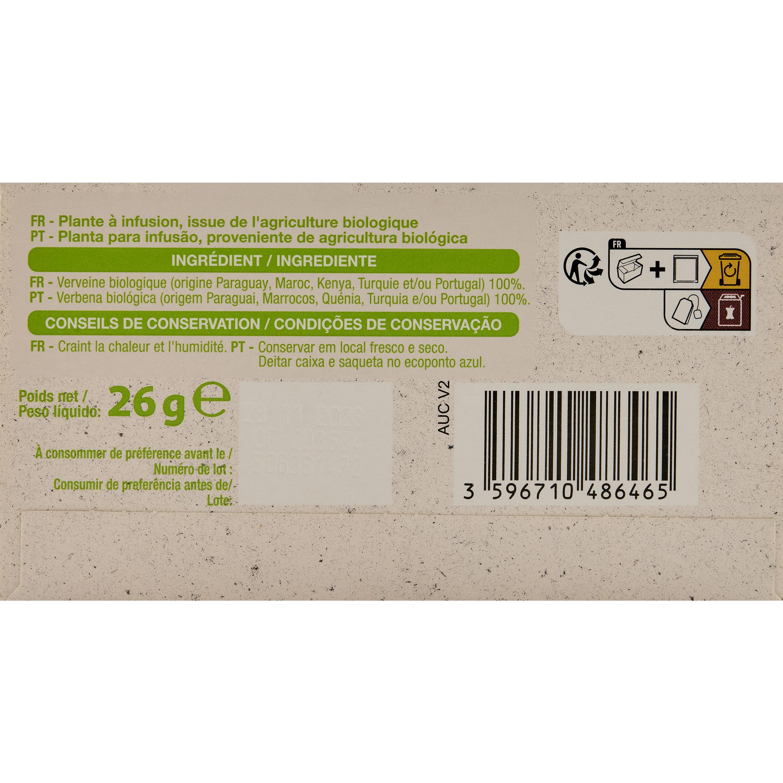 Voir la diapositive 3 : AUCHAN BIO Infusion verveine 20 sachets 26g
