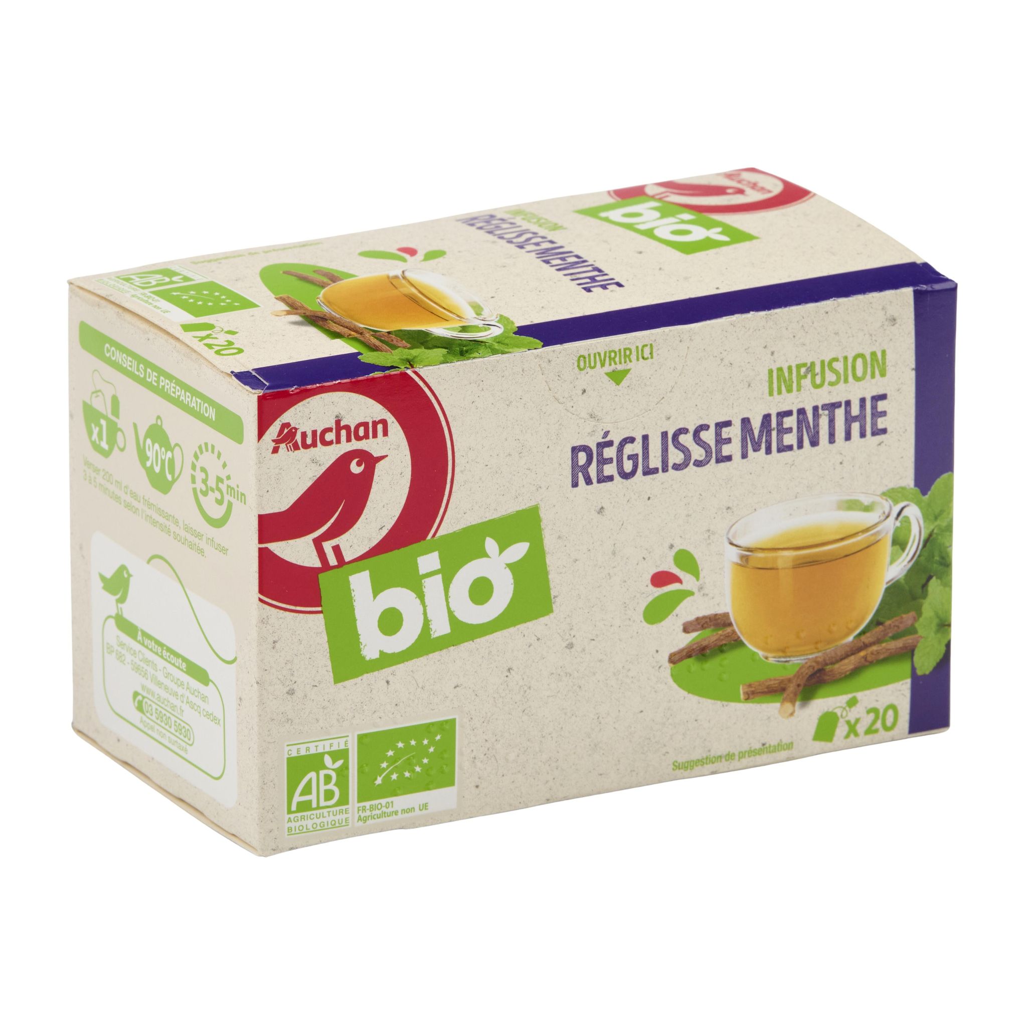 Voir la diapositive 3 : AUCHAN BIO Infusion réglisse menthe 20 sachets 30g
