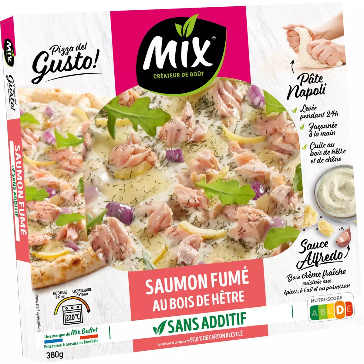 MIX Pizza del gusto saumon fumé au bois de hêtre sauce alfredo à partager 380g