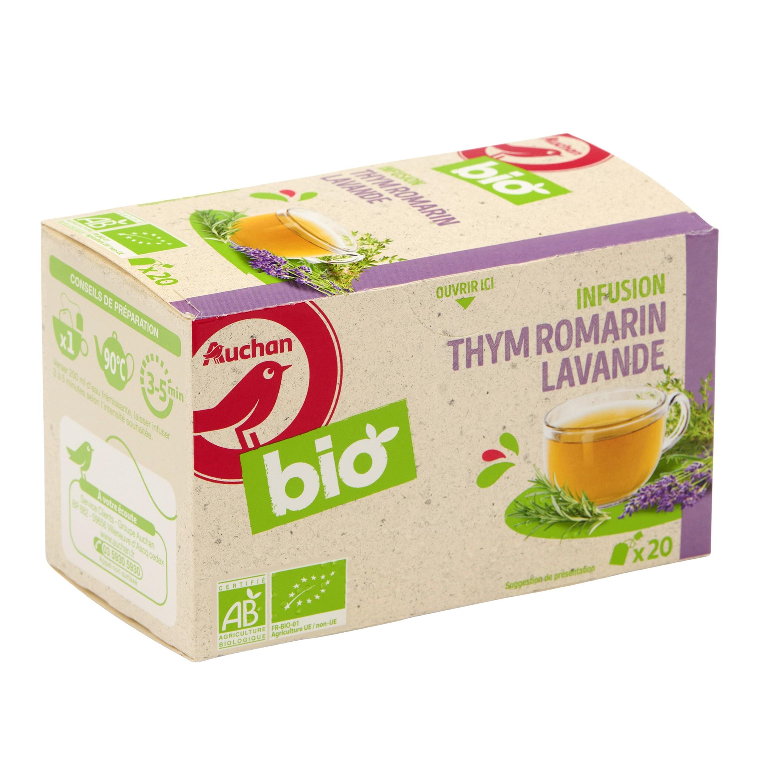 Voir la diapositive 2 : AUCHAN BIO Infusion thym romarin lavande 20 sachets 30g