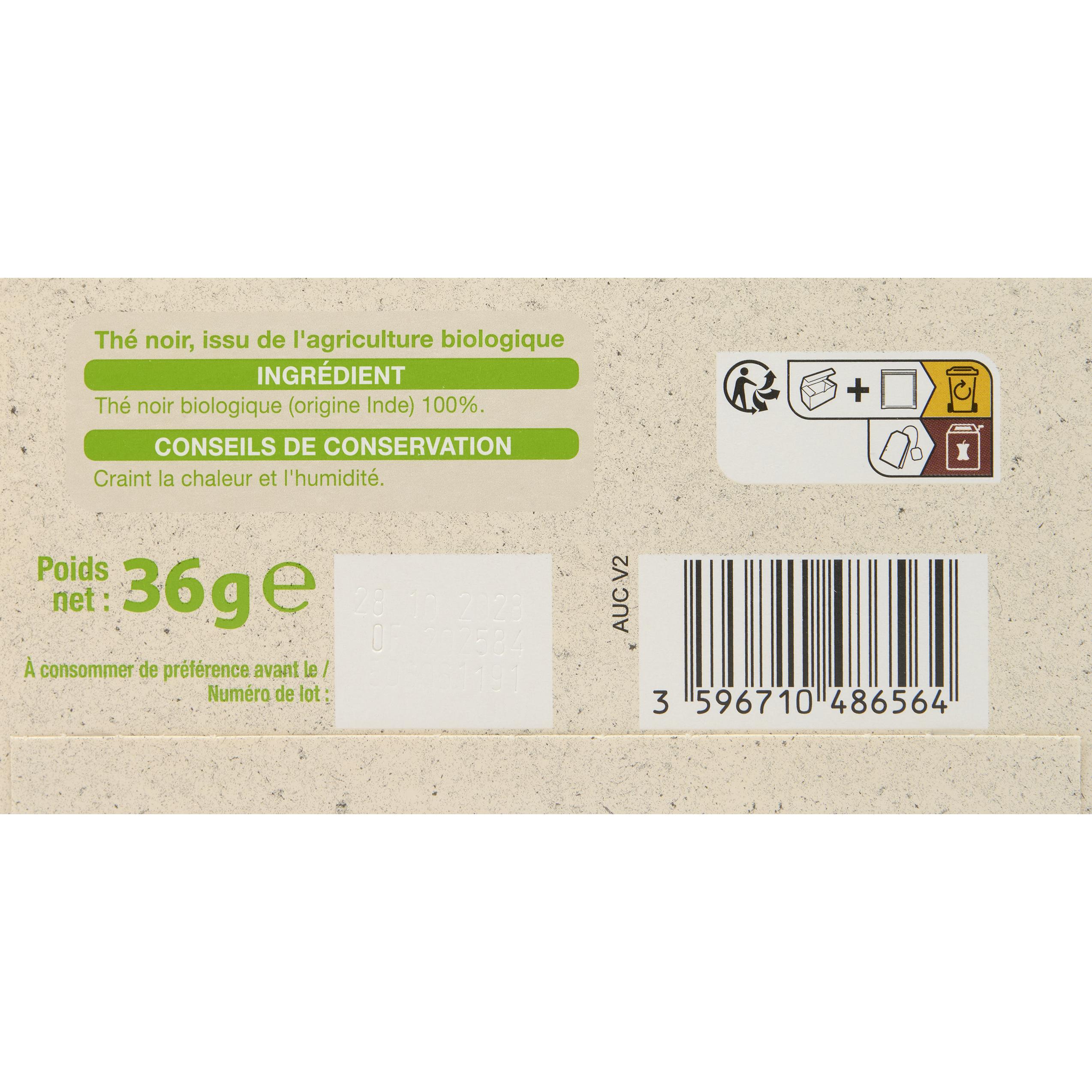 Voir la diapositive 2 : AUCHAN BIO Thé noir breakfast 20 sachets 36g