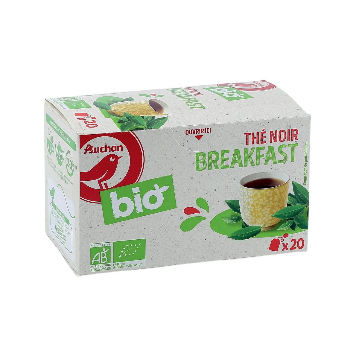 AUCHAN BIO Thé noir breakfast 20 sachets 36g