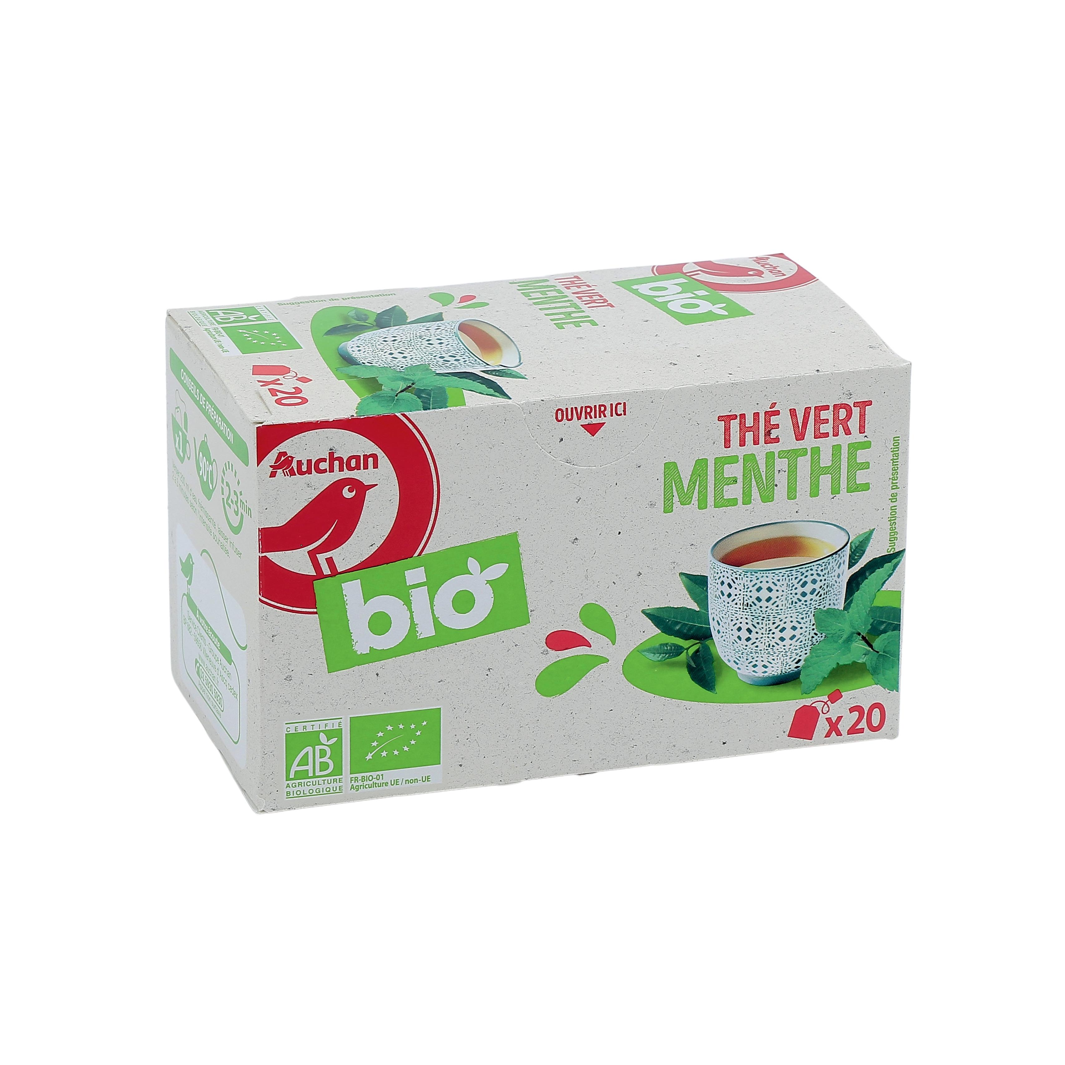 Voir la diapositive 2 : AUCHAN BIO Thé vert à la menthe 20 sachets 40g