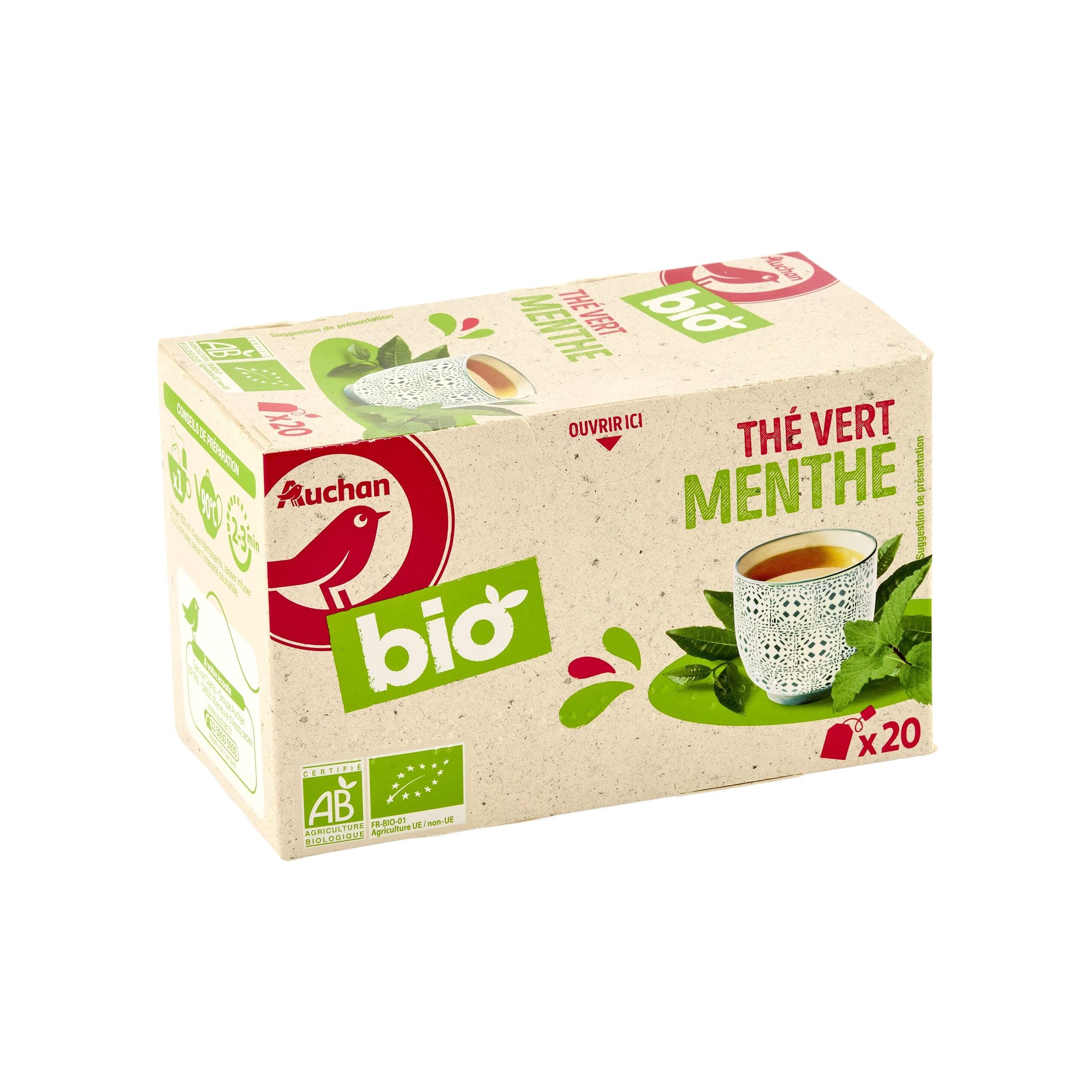 Voir la diapositive 3 : AUCHAN BIO Thé vert à la menthe 20 sachets 40g