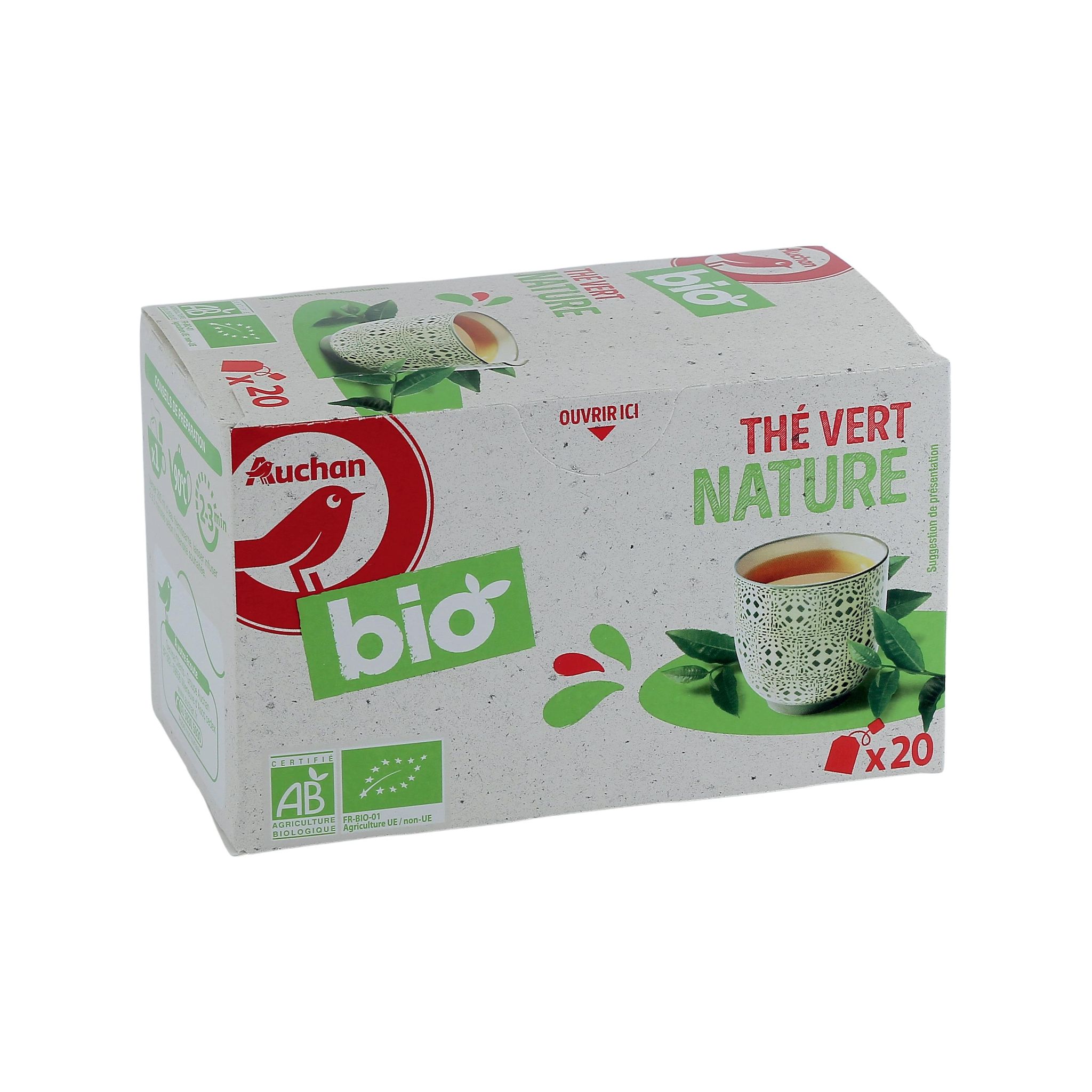 Voir la diapositive 2 : AUCHAN BIO Thé vert nature 20 sachets 36g