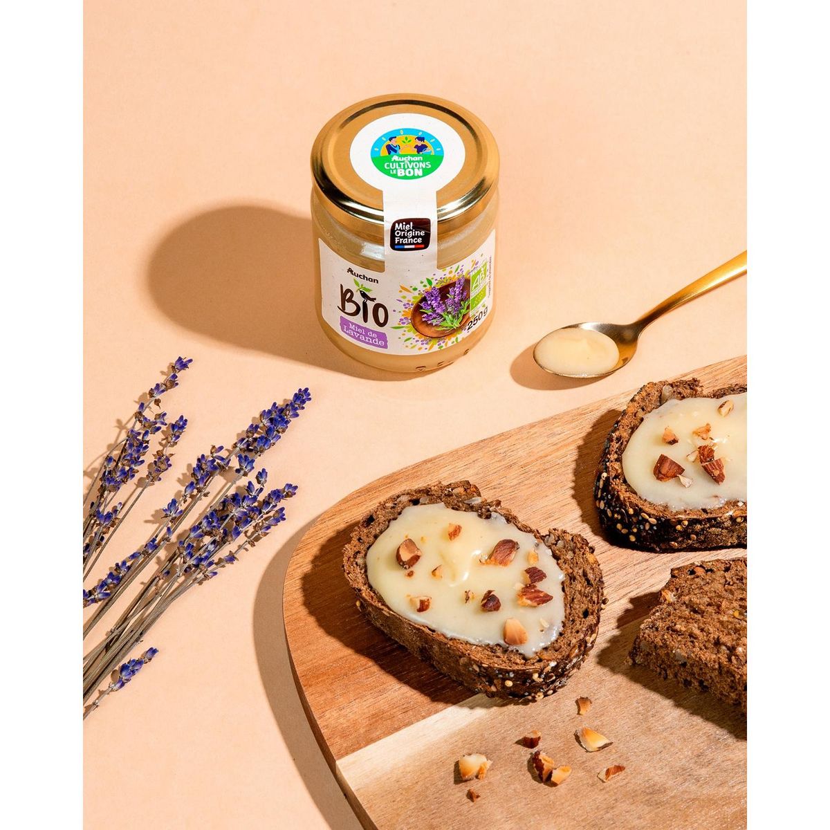 AUCHAN BIO CULTIVONS LE BON Miel crémeux de lavande en bocal 250g
