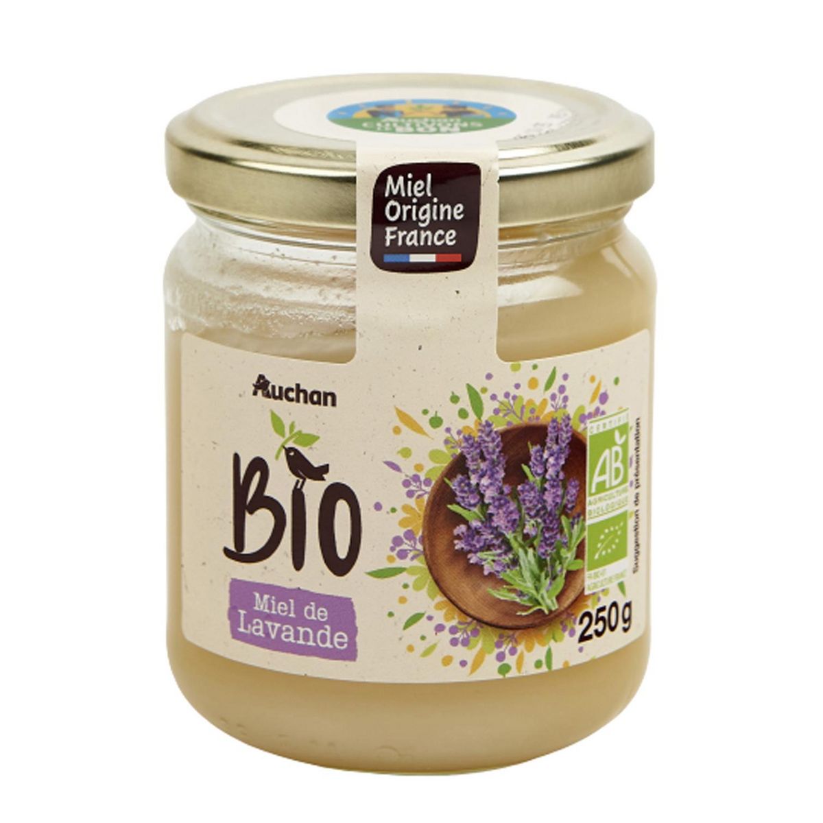 AUCHAN BIO CULTIVONS LE BON Miel crémeux de lavande en bocal 250g