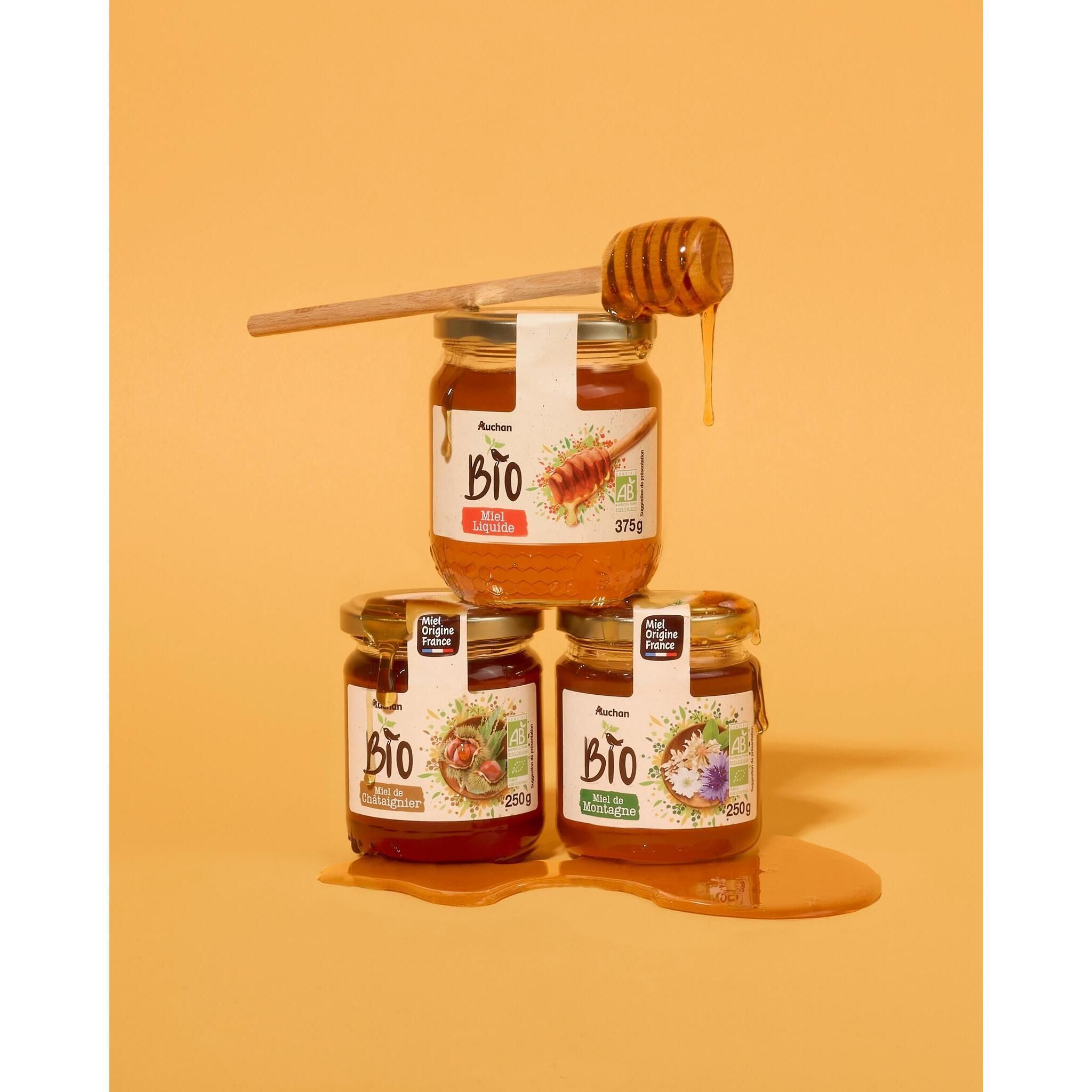 Voir la diapositive 2 : AUCHAN BIO Miel liquide en bocal 375g