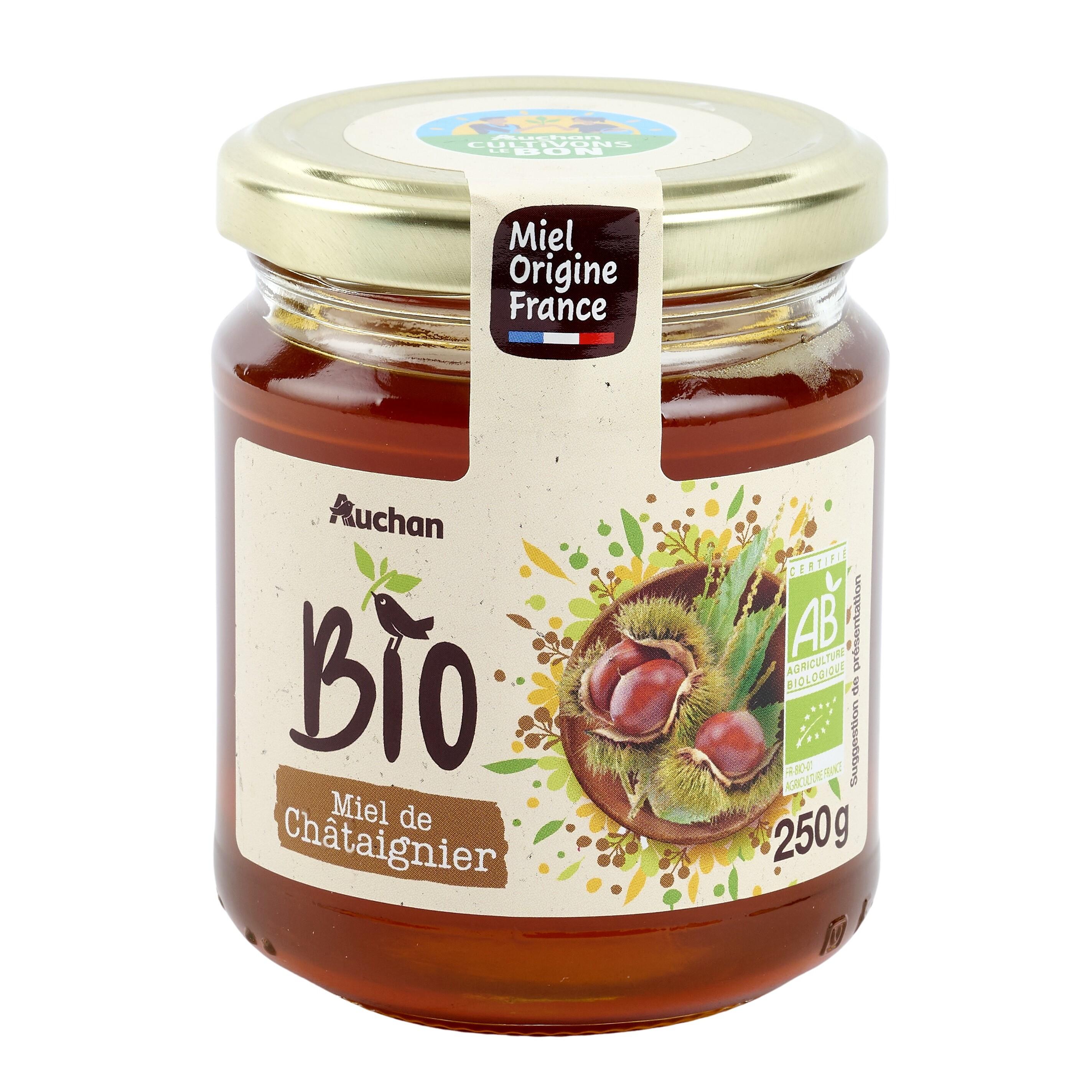 Voir la diapositive 5 : AUCHAN BIO CULTIVONS LE BON Miel liquide de châtaignier 250g