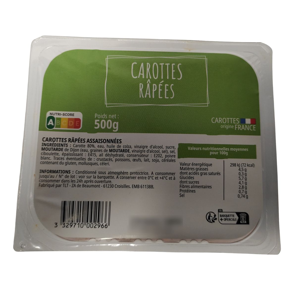 Carottes râpées assaisonnées 500g